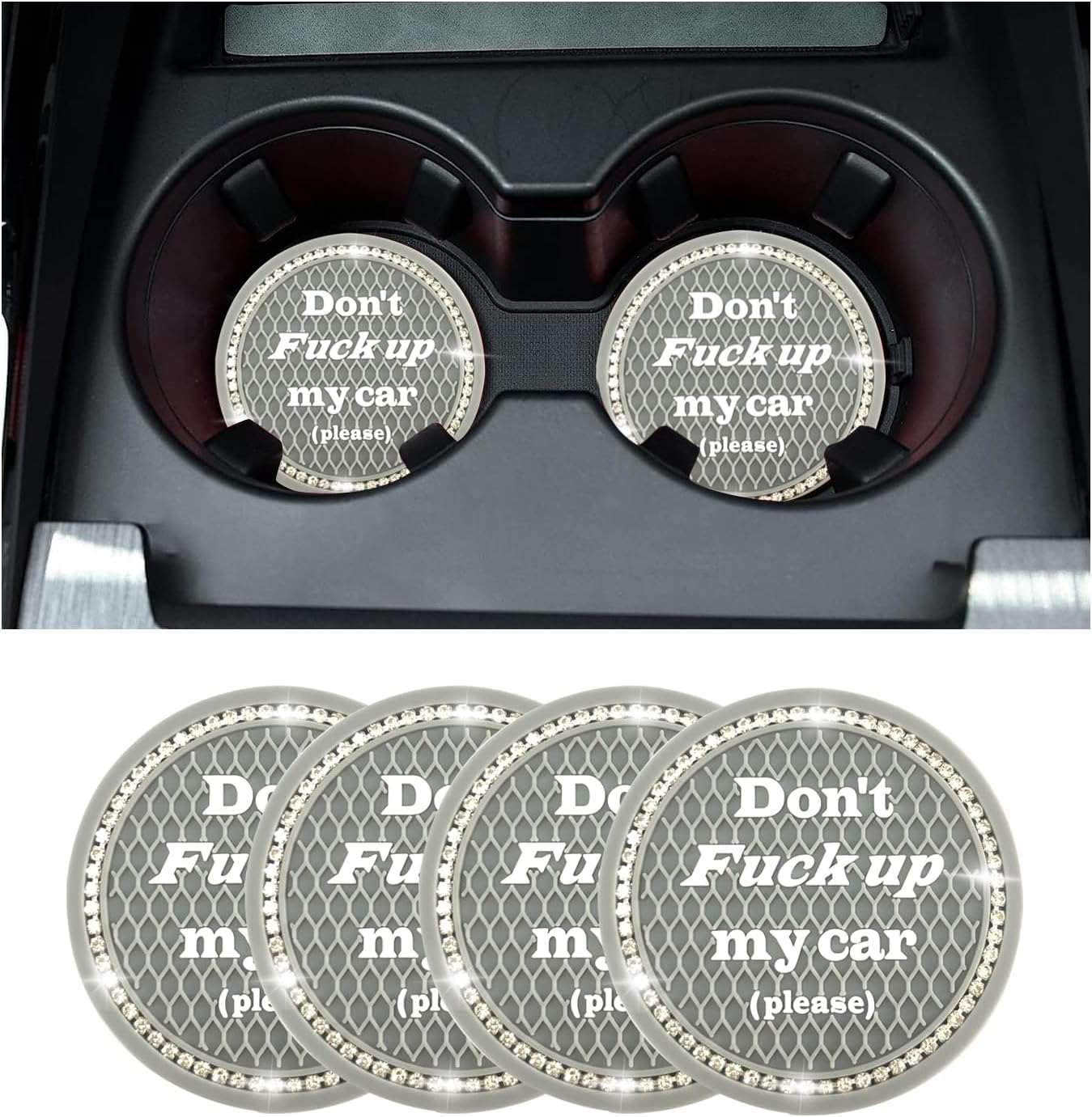 Kewucn 2 Pack Bling Car Cup Holder Coasters, 2.77 Inch Anti-Slip Soft Rubber Crystal Rhinestone Auto Cup Insert Pad, Universal Vehicle Interior Decor Accessories for Car SUV Truck (Red)