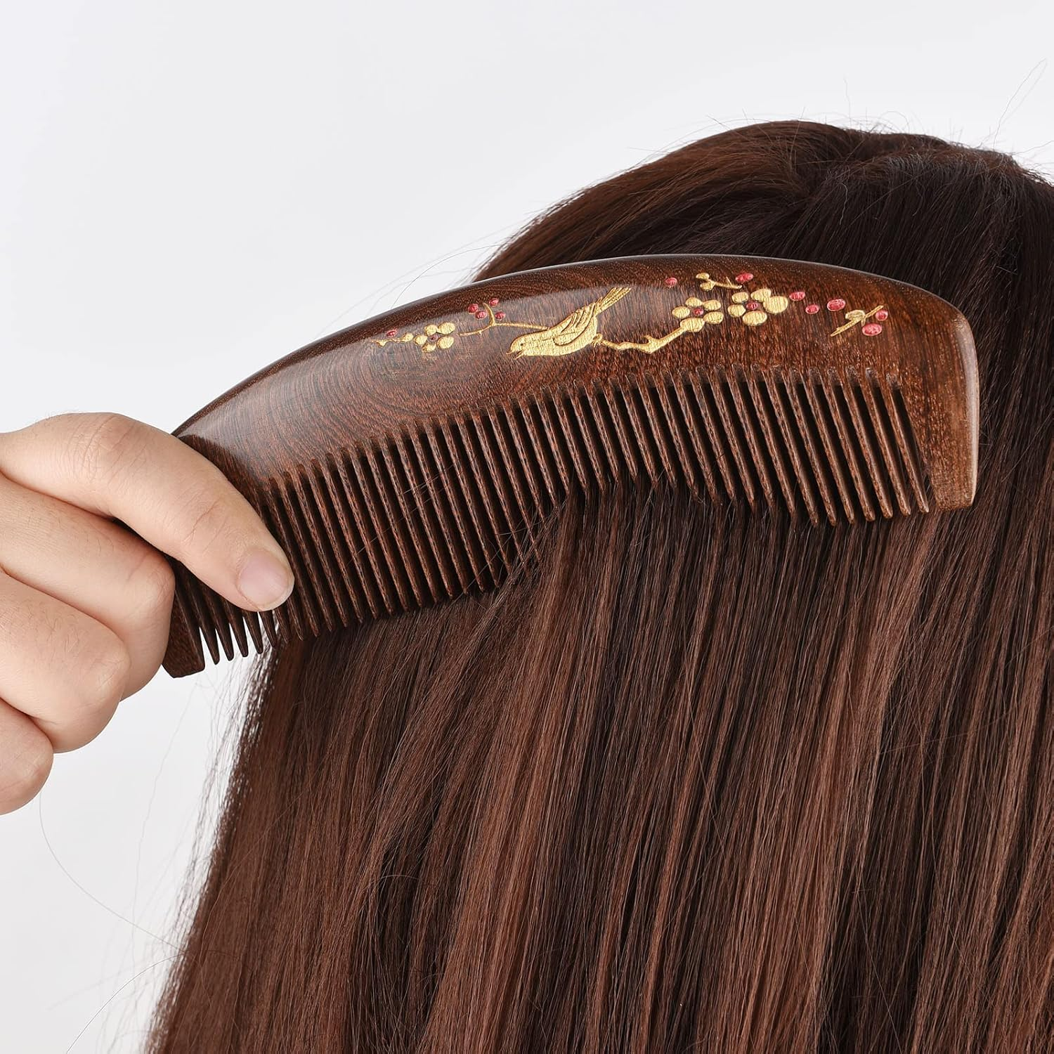 Wooden Hair Comb Fine Tooth Wood Comb for Women No Static Natural Detangling Lwood Comb image number 4