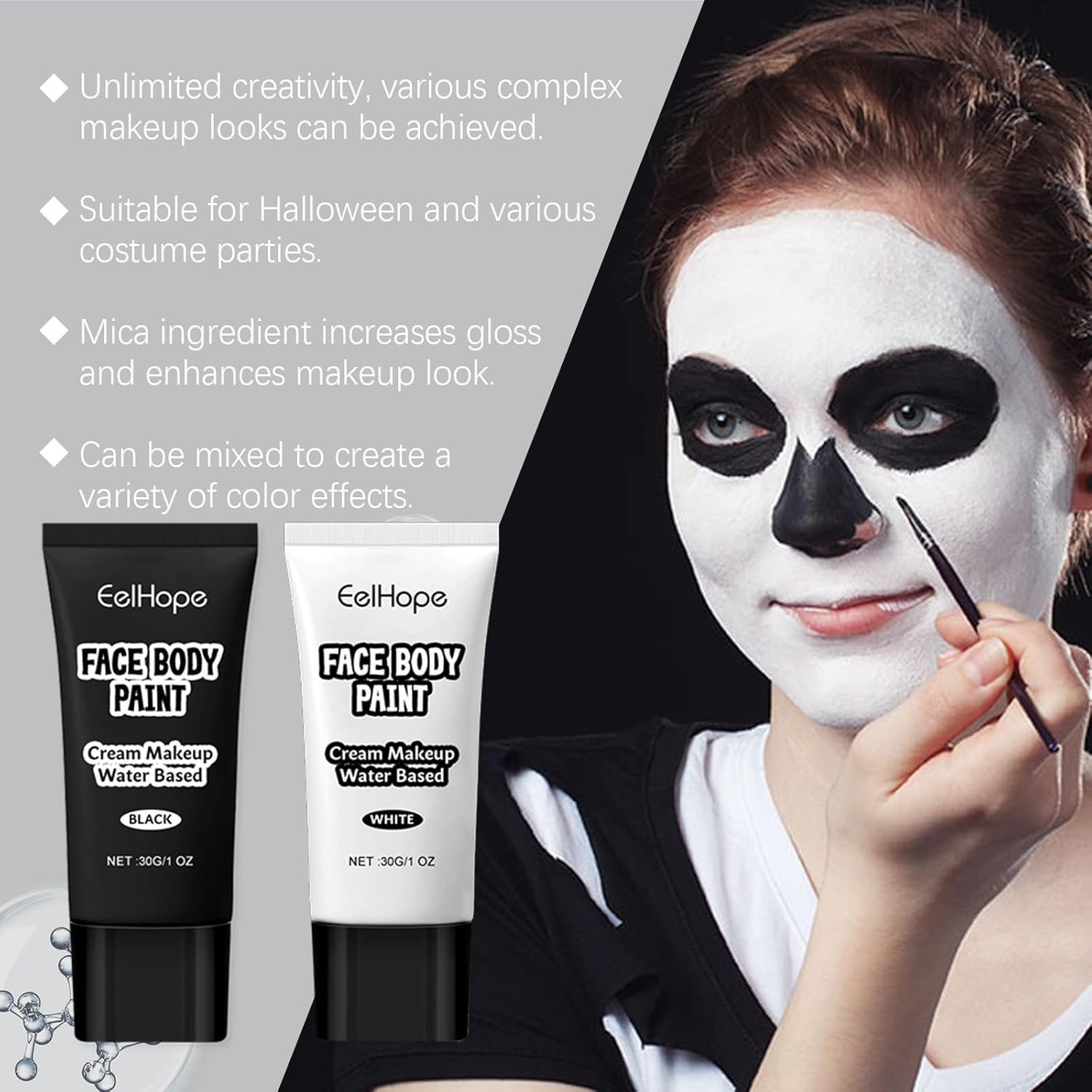 Halloween Black and White Foundation Painter Easily Cover Skin Tone Clown Makeup Foundation Painter image number 4