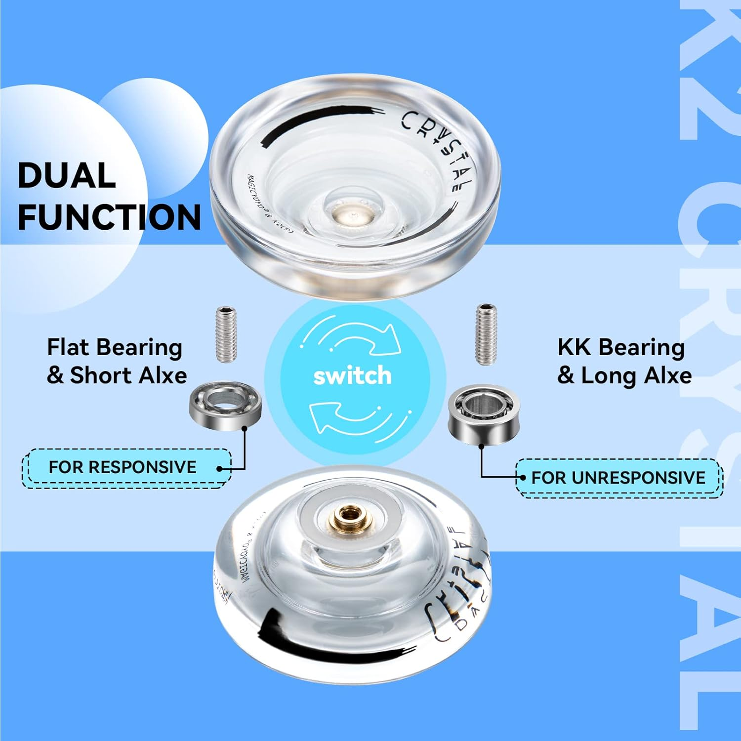 Yoyo Professional 2 Pack of Metal Yoyo N11, Plastic Yoyo K2 Crystal White, Dual Purpose Yoyos-Unresponsive&Responsive Yo Yo for Kids/Advanced Player+12 Yoyo Strings+2 Bags+2 KK Bearings+Removal Tool image number 6