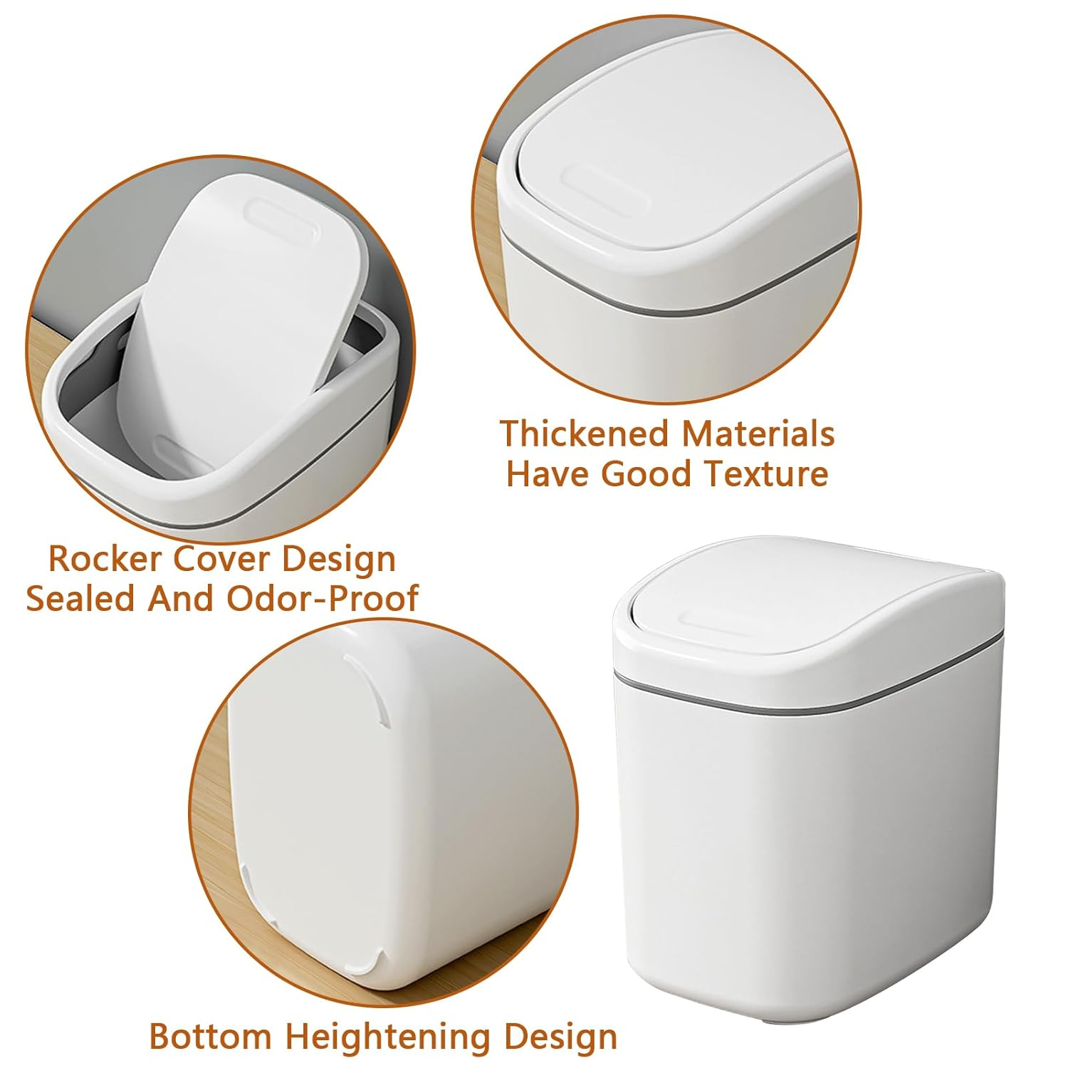 Desktop Trash Can with Lid Table Trash Basket Bedside Plastic Waste Paper Basket Mini Trash Bin for Car Wastebasket for Coffee Shop (White)