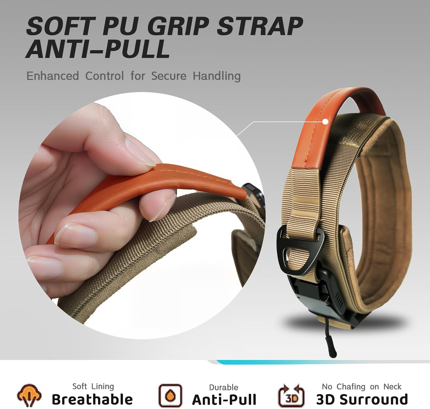 Nouri Tactical Dog Collar, Adjustable Military Training Nylon Collar with Breathable Soft Padded, Thick Pet Collar with Control Handle and Heavy Quick-Release Magnetic Metal Buckle for Dogs(M,38-44Cm) image number 5