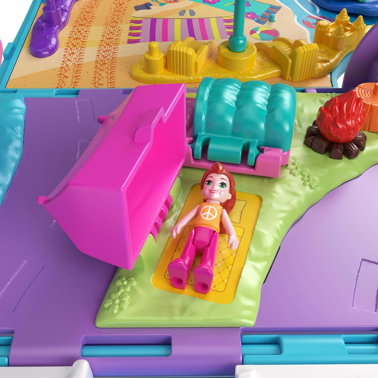 Polly Pocket Micro Dolls and Transforming Camper Van Vehicle, Accessories Include Pets and Toy Car, Pet Mobile Adventure Playset image number 1