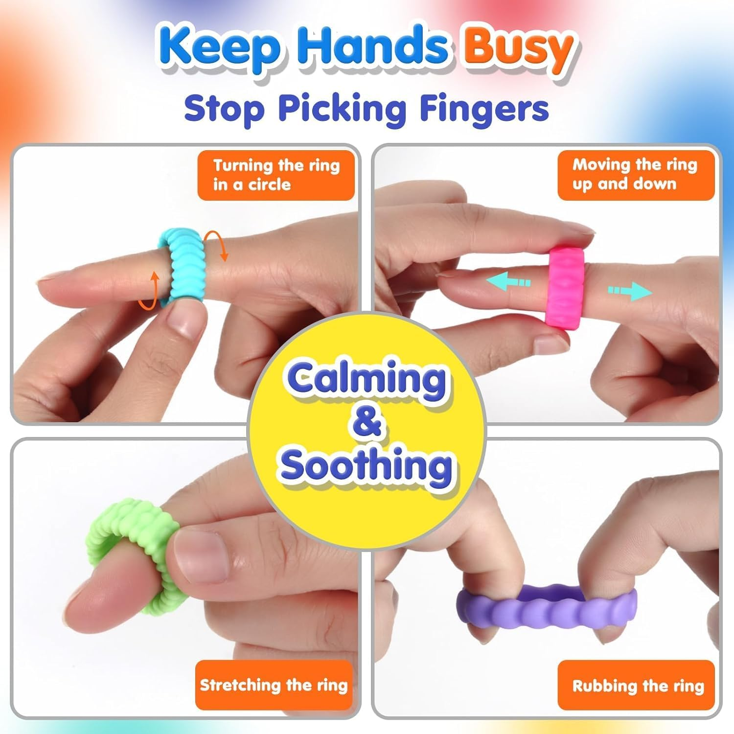 18 Pack Sensory Fidget Toys Set for Kids with Textured Soft Sensory Stone and Fidget Rings Textured Fidgets for Autism ADHD Kids Calming - Fidget Stress Toys for Anxiety Relief (Color Random) image number 4