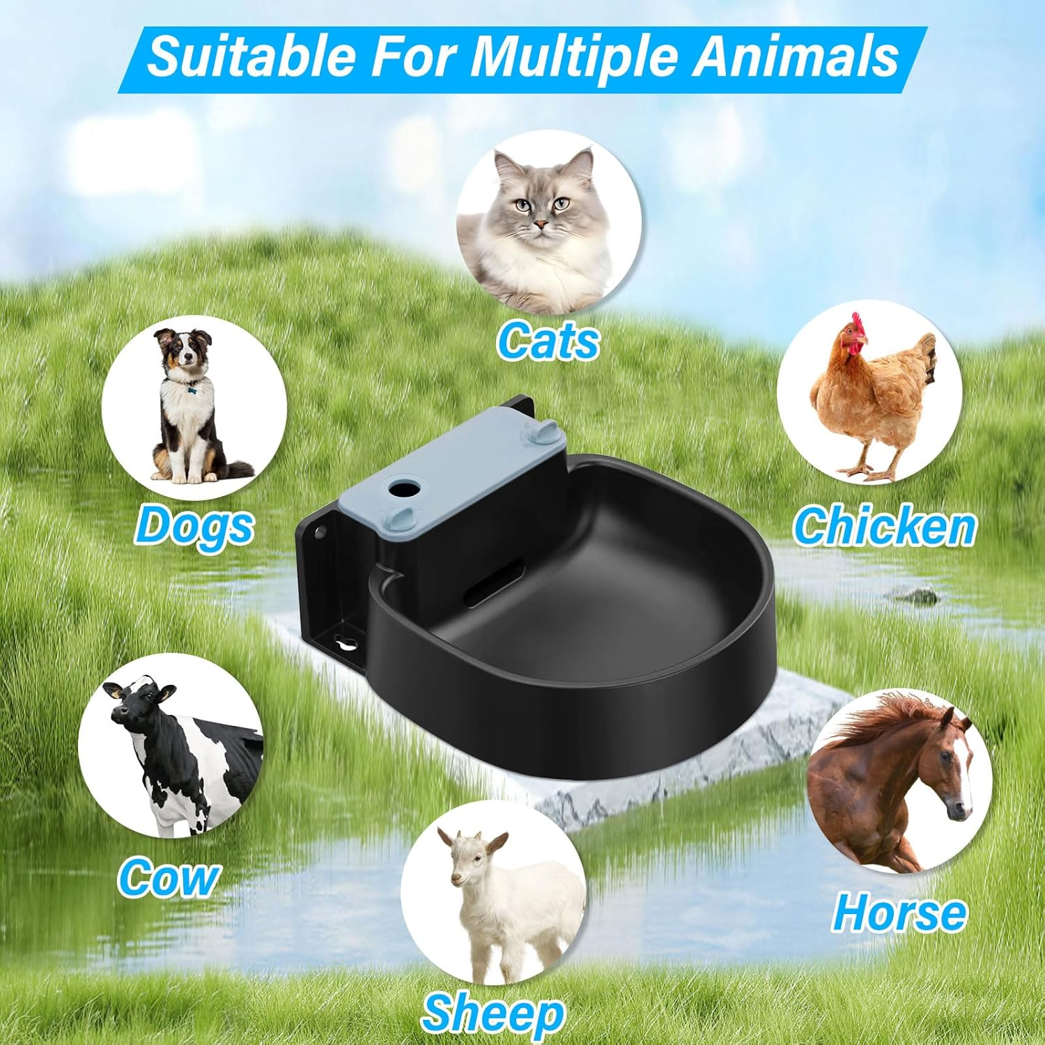 Automatic Dog Water Bowl Wall-Mounted, 74.4 Ounce (2.2L) Large Capacity Dog Water Basin Dispenser, Outdoor and Indoor Pet Water Bowl, Suitable for Dogs, Cats, Cows, Sheep, Horses, and Poultry image number 5