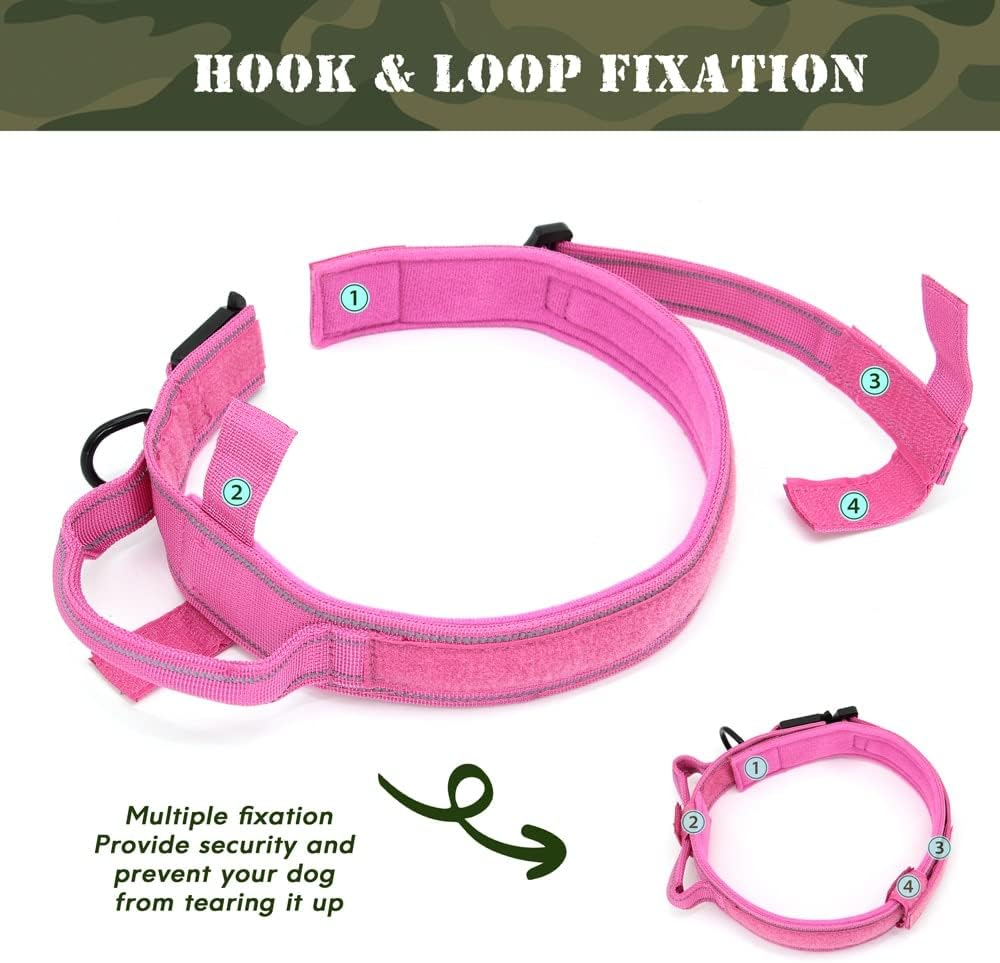 Personalised Tactical Dog Collar with Heavy Duty Metal Buckle Soft Flannel Padded Reflective Military Collars with Control Handle Adjustable Nylon K9 Collar for Medium Large Dogs (BLACK,L) image number 5