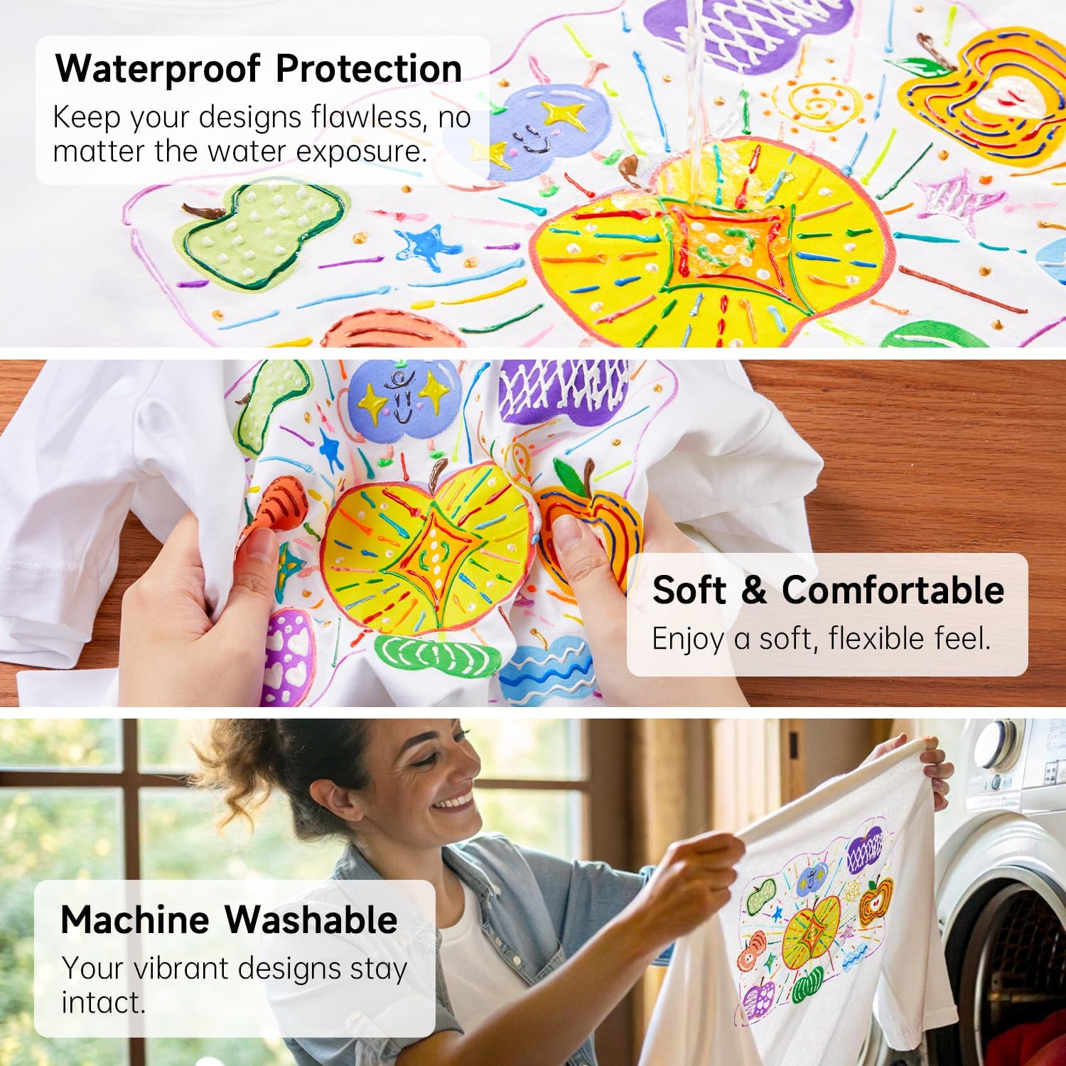 Shuttle Art Fabric Paint Set, 45 Colors 3D Permanent Paint with Brushes Palette Pen Fabric Sheet Stencils, Glow in the Dark, Glitter,Metallic Colors for Textile Fabric T-Shirt Jeans Glass image number 4