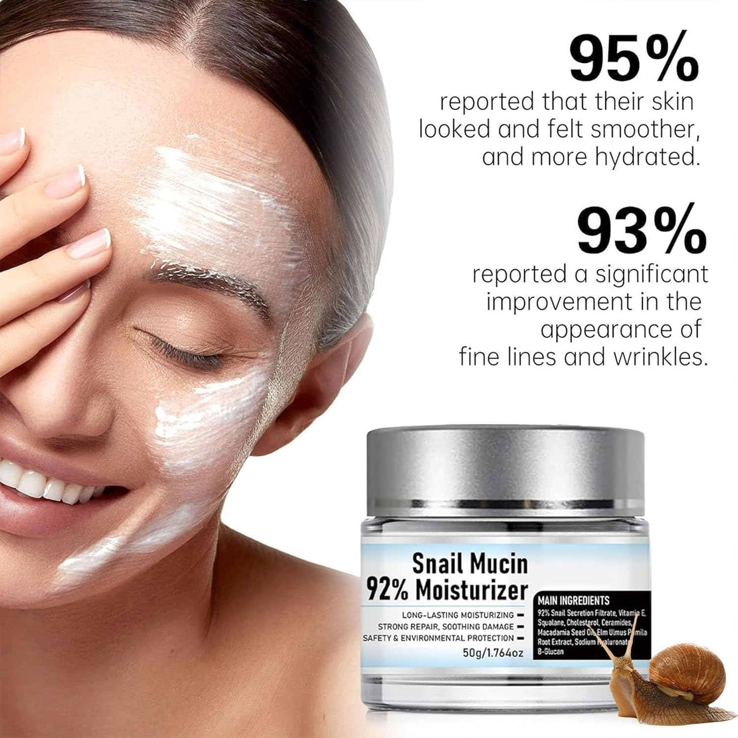 Snail Mucin 92% Moisturizer Daily Face Gel Cream,Hydrating Snail Mucin Repair Face Gel,Crema De Baba De Caracol Original,Hydrating Repair Face Gel Cream for Dry & Sensitive Skin All Skin Types (2) image number 5