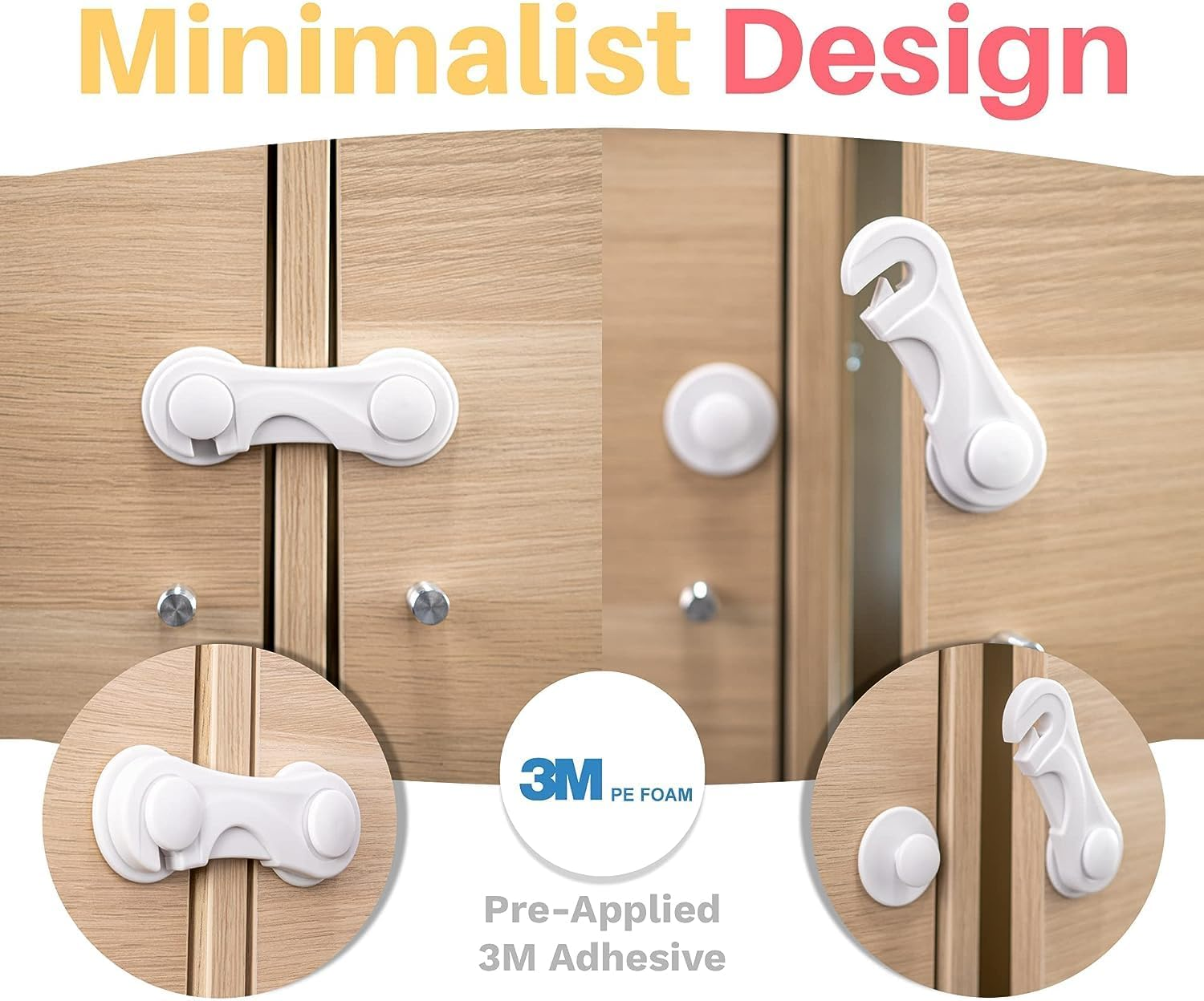 Inaya 6-Pack Child Proof Locks for Cabinet Doors, Pantry, Closet, Wardrobe, Cupboard, Drawers - 3M - No Drilling - Child Safety Locks for Cabinets and Drawers - Baby Proofing Cabinet Lock image number 5