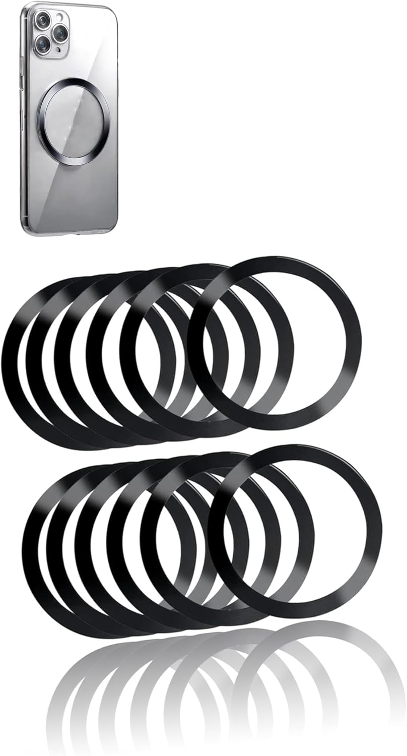 Honwor Universal Metal Rings for Wireless Charger - 16-Piece Magnetic Car Charger Kit - Secure, Fast Charging, Compatible with Iphone, Black image number 2