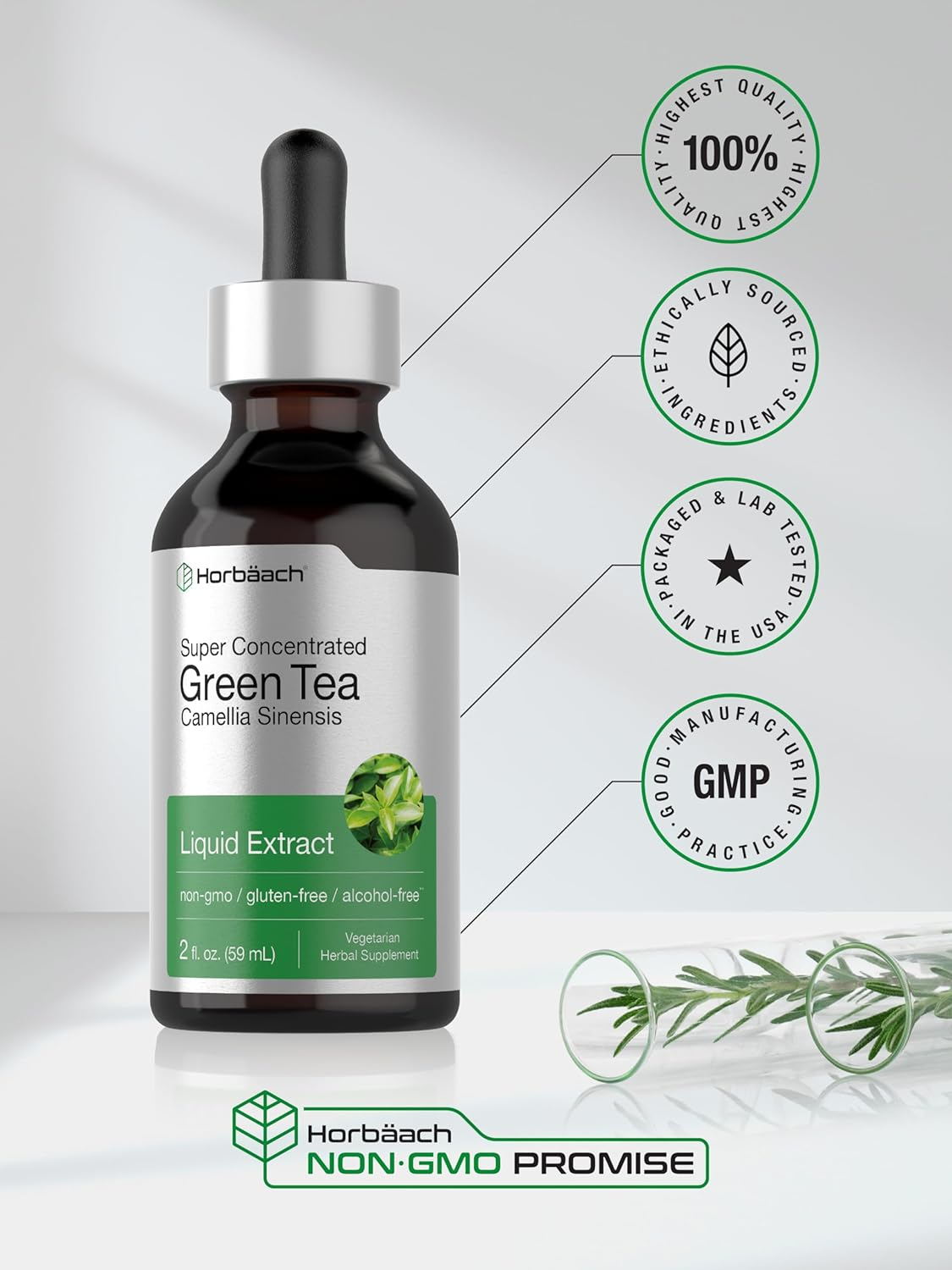 Green Tea Extract | 2 Fl Oz | Super Concentrated Liquid Supplement | Alcohol Free, Vegetarian, Non-Gmo, Gluten Free | by Horbaach image number 1