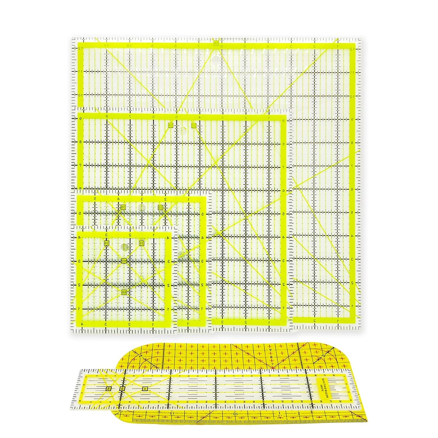 6-Piece Acrylic Quilting Ruler Set for Fabric Cutting and Craft Templates, Double-Sided image number 3