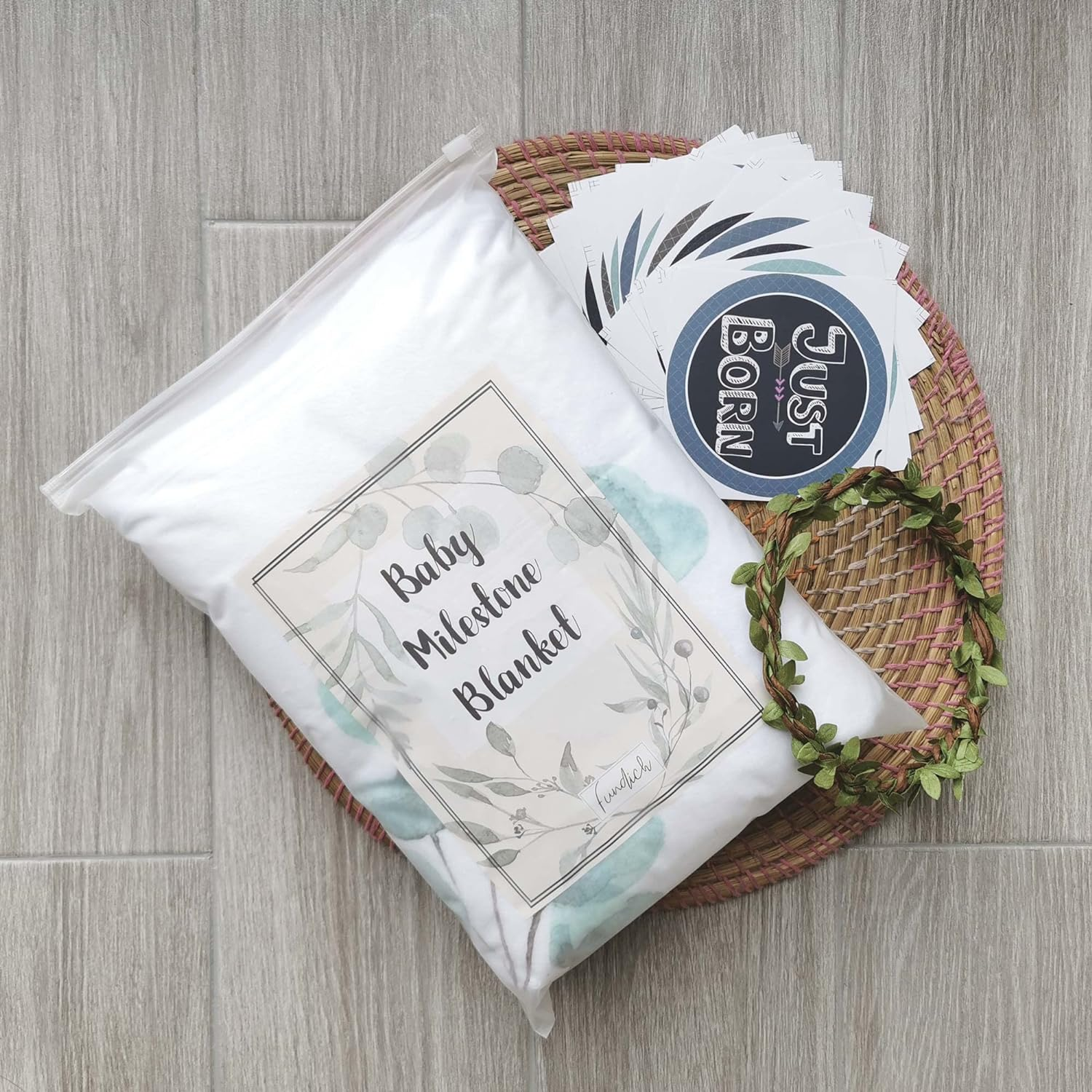 Baby Milestone Blanket for Boys & Girls | Soft Monthly Picture Blanket for Newborn | Eucalyptus Nursery Decor | Photo Prop Blankets Gender Neutral 45"X40" image number 6