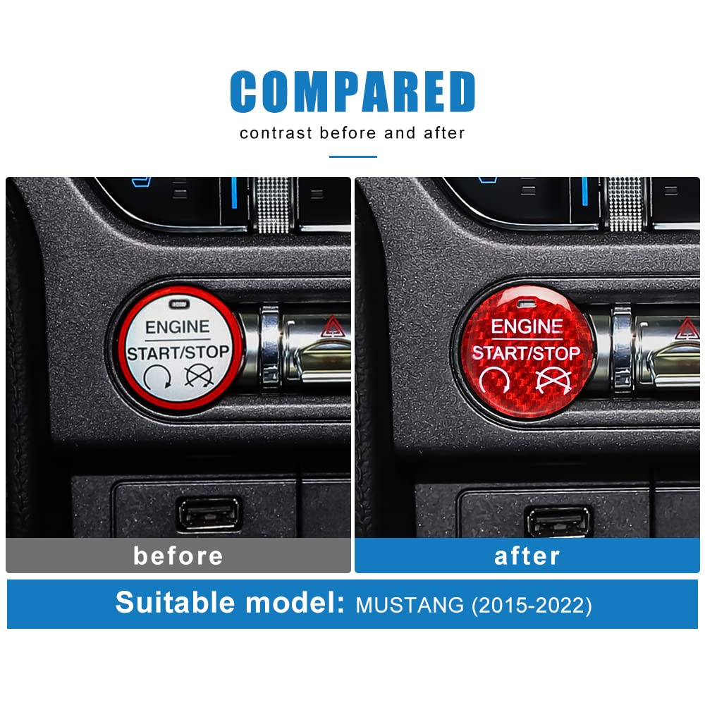 AIRSPEED for Ford Mustang Carbon Fiber Car Engine Start Stop Button Sticker Interior Trim Compatible with Ford Mustang 2015-2023 (Red) image number 3
