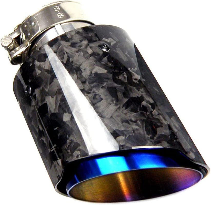 CARMON Car Forged Carbon Fiber Exhaust Pipe Muffler Tips with Blue Burnt 304 Stainless Steel 4Inch Outlet (Inlet 3&ldquo; Outlet 4&rdquo;) image number 3