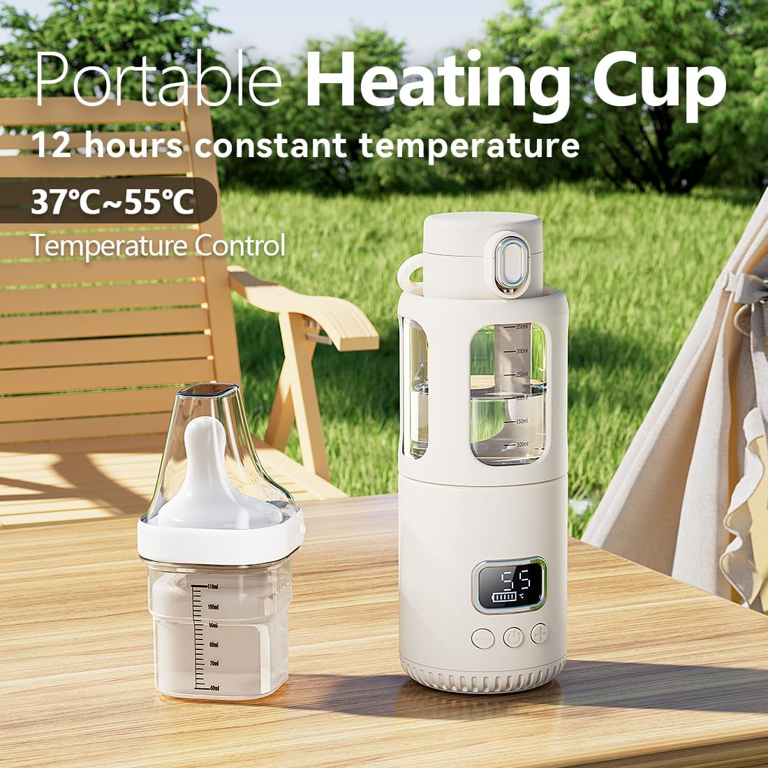 Temperature Control Milk Warmer,Portable Heating Cup with LCD Display 37&deg;C-55&deg;C Water Warmer for Instant Breastmilk, Formula with 12 Ounces Big Capacity image number 4