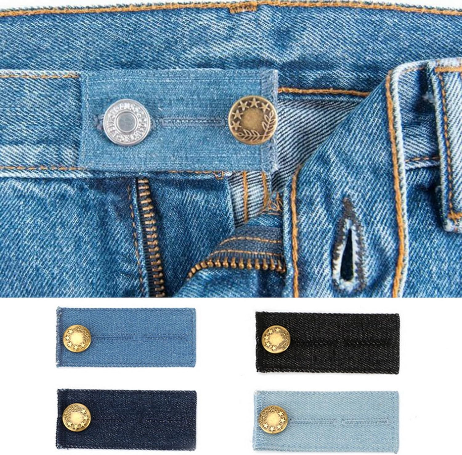 VANANA 4PCS Set Denim Waistband Button Extender Metal Buttons for Jeans Pants Skirt Comfy Waist Expander image number 1
