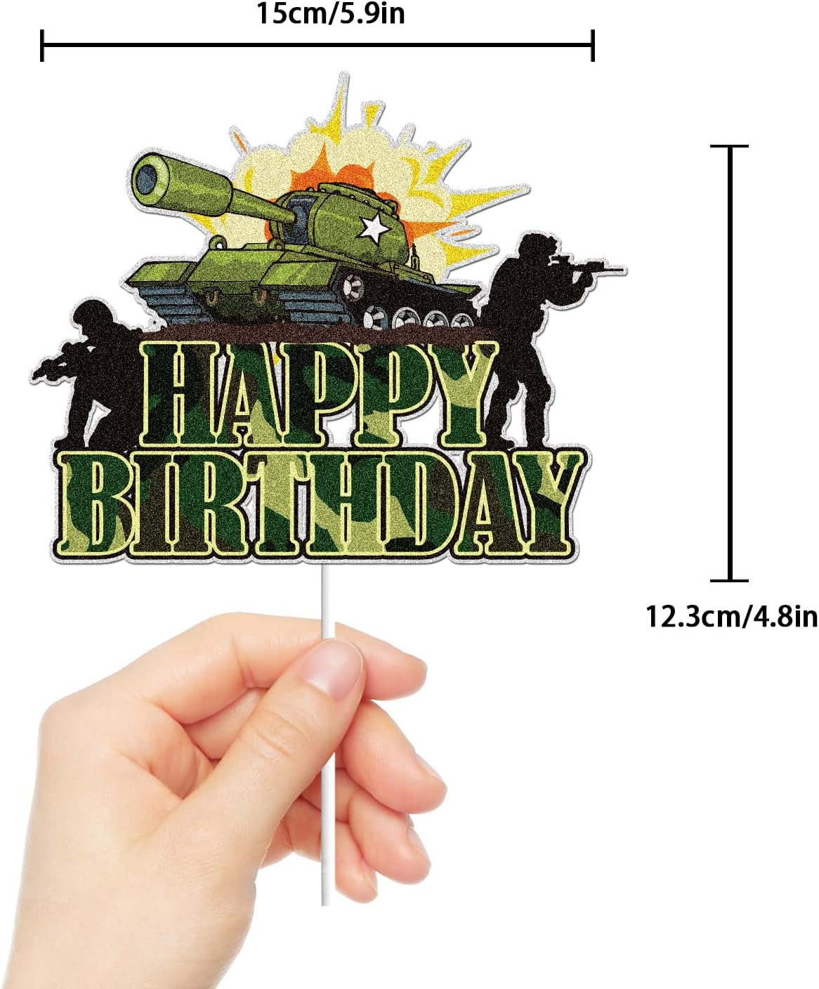 Happy Birthday Cake Topper Green Glitter, 6 Inch, 1 Count, Perfect for Birthday Parties