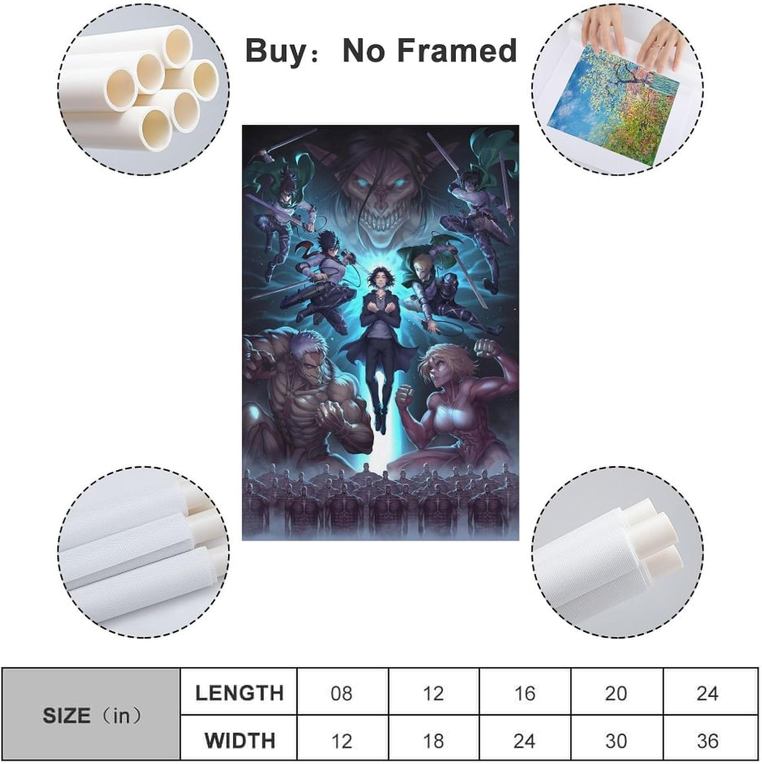 Anime Attack Art on Titan Poster Poster Canvas Painting Wall Art Picture Home Decor Print for Bedroom Living Room Dorm Study Bar Office 12X18Inch(30X45Cm) image number 3