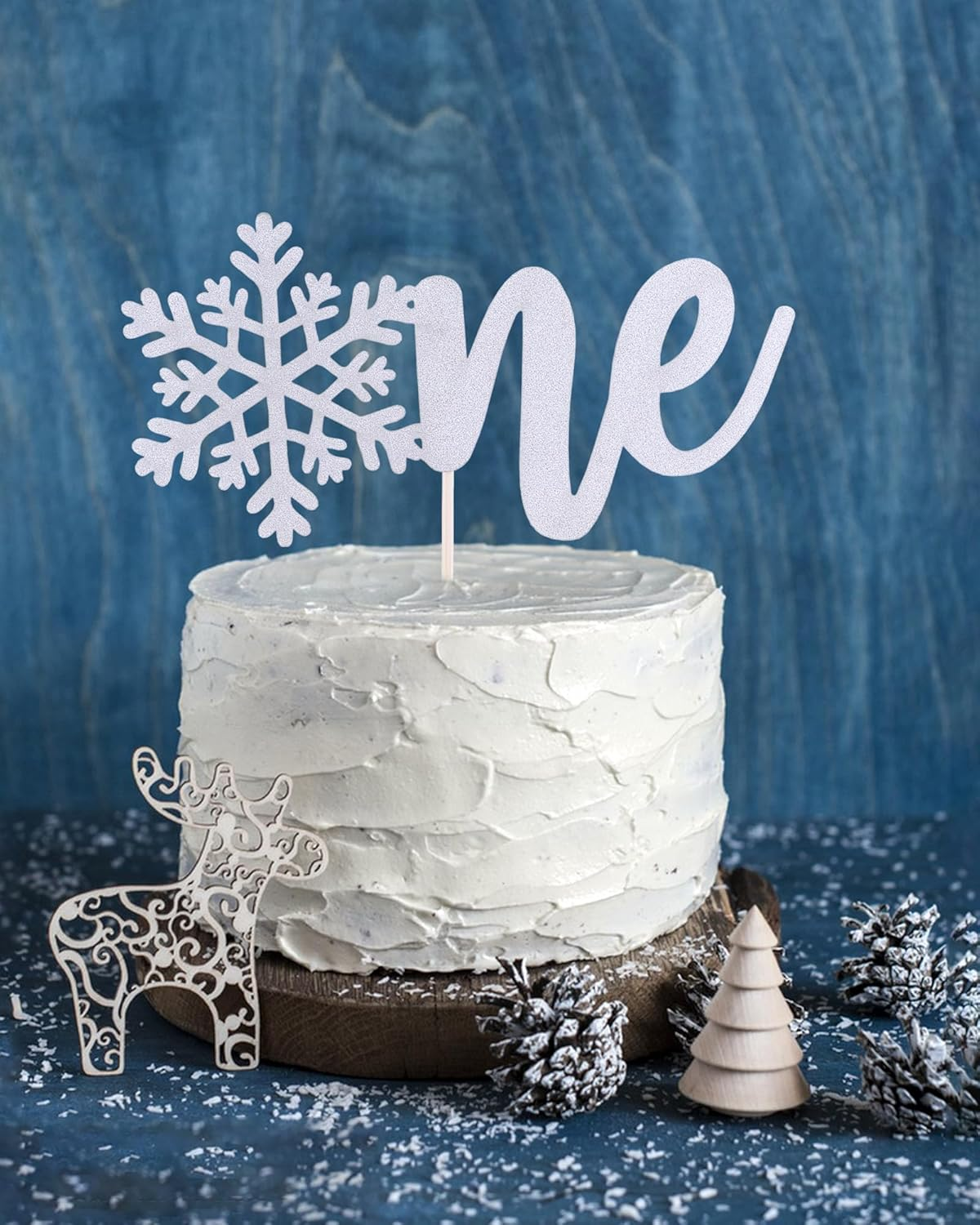 Snowflake One Cake Topper - Silver Glittery First Birthday Cake Topper, Winter Onederland Theme Baby'S 1St Birthday Party Cake Decorations Supplies image number 3