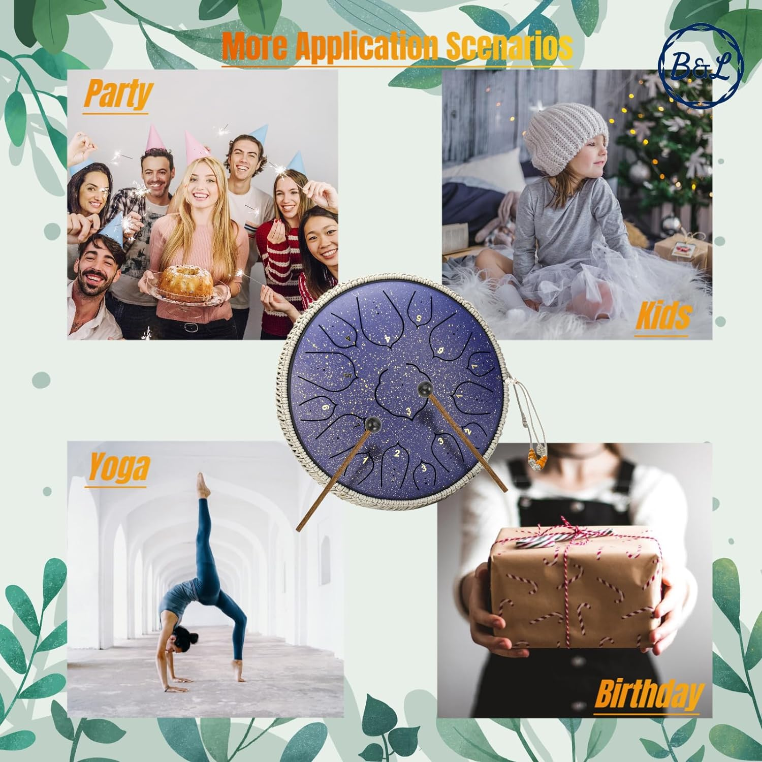 BURNING&LIN Steel Tongue Drum 15 Notes 14 Inches Handpan Drum Percussion for Meditation Yoga Musical Education for Adult& Kids (Purple) image number 5