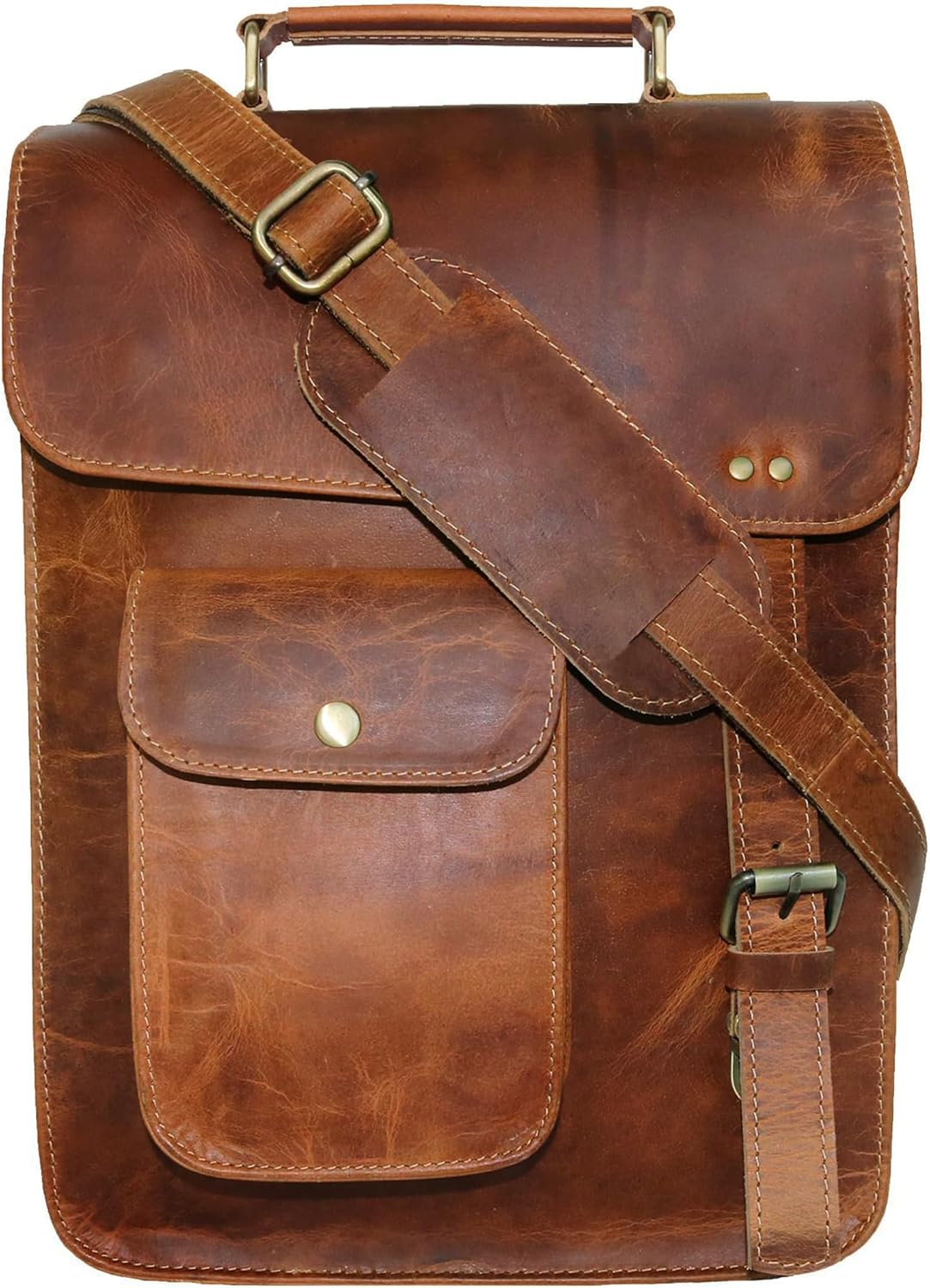 13" Leather Messenger Bag Laptop Case Office Briefcase Men Computer Distressed Shoulder Bag