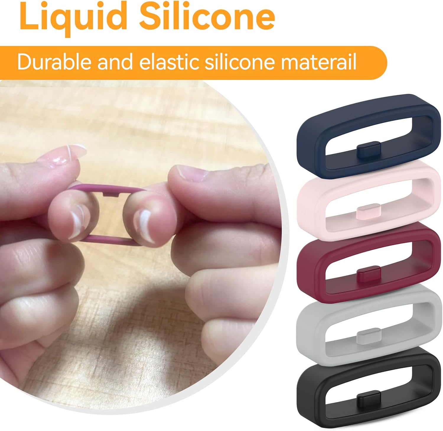 6-Pack Band Keepers Compatible with Garmin Vivosport/Vivosmart HR Hr+/Approach X10 X40/Vioactive 4S/Vivomove 3S/Venu 2S Bands Silicone Fastener Rings Security Loop/Holder/Retainer image number 6