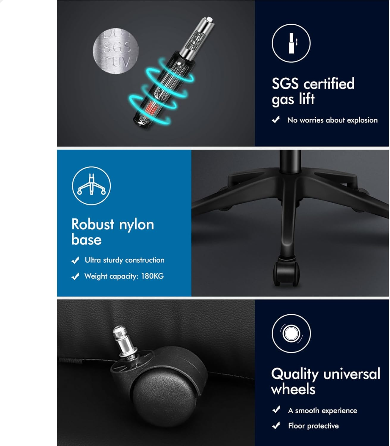 ALFORDSON Mesh Office Chair with Sgs-Approved Gas-Lift, Mid Back Executive Computer Desk Chair, Fabric Seat Gaming Racing Chair, Max 180Kg Loading(Fina Black Grey) - All Black image number 4