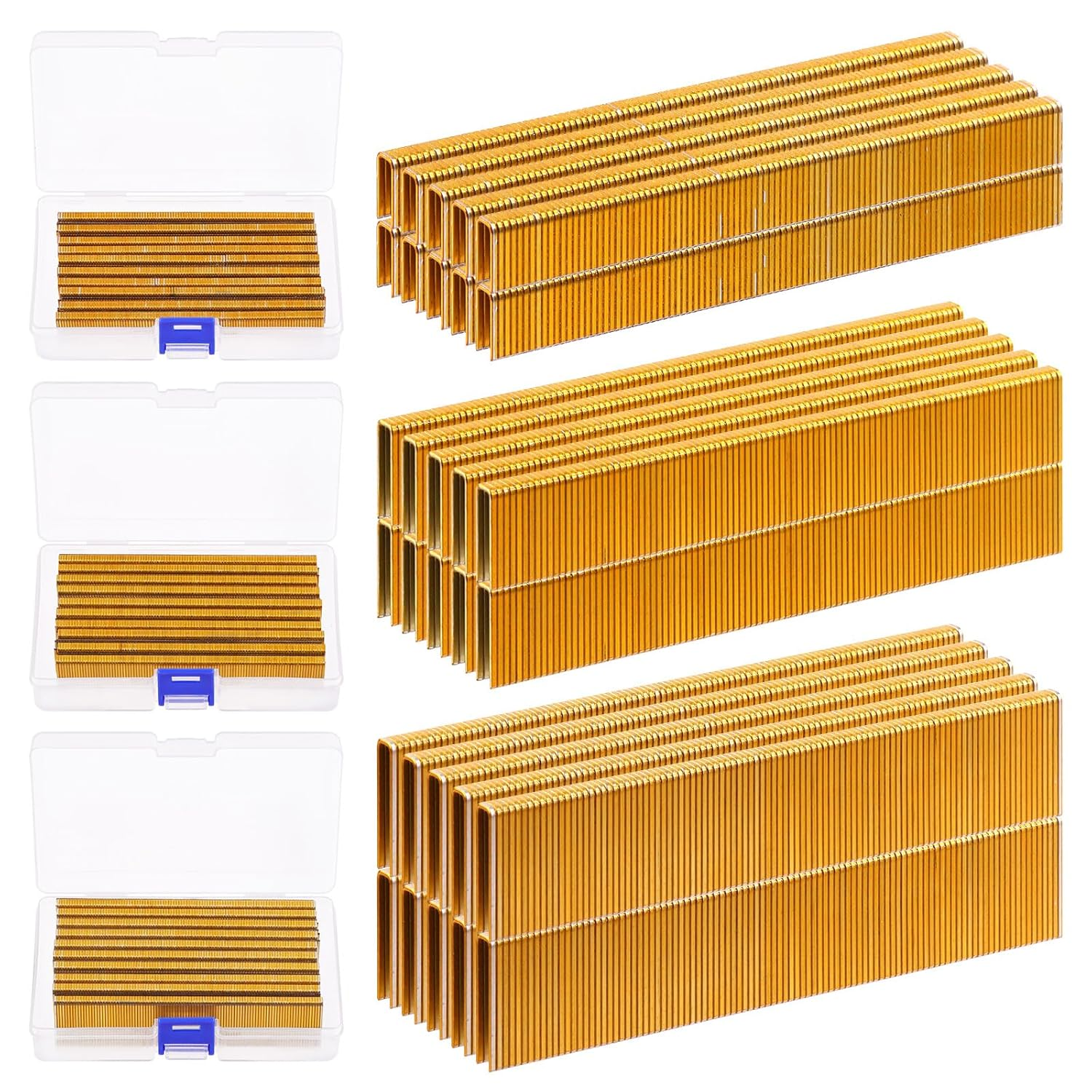 Glarks 2000Pcs 18 Gauge Narrow Crown Staples, 1/2 Inch Galvanized Crown Narrow Staples Assortment Kit for Electric Stapler, Pneumatic, DIY Home Improvement (Gold) image number 1