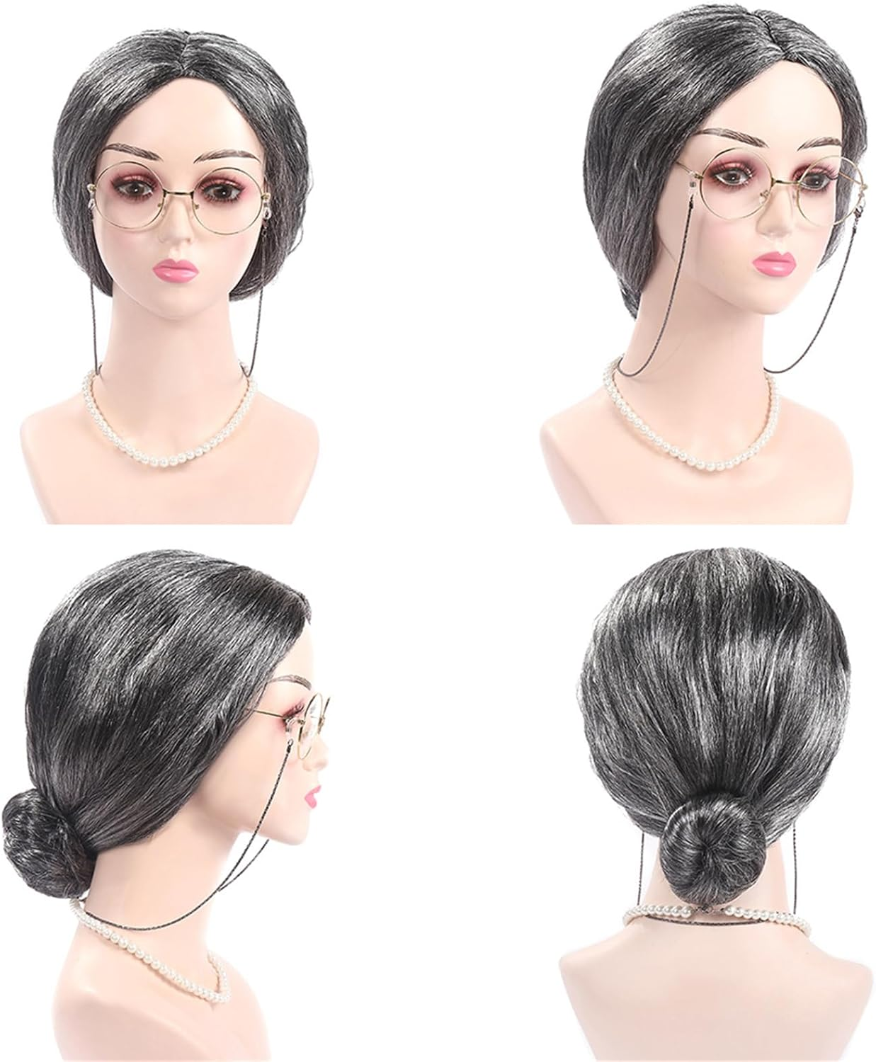 7 Pcs/Set Grandma Old Lady Dress up Set, Granny Wig Adult Halloween Cosplay Party Witch Decoration, Old Women Granny Wig for Halloween Cosplay 100 Days image number 4