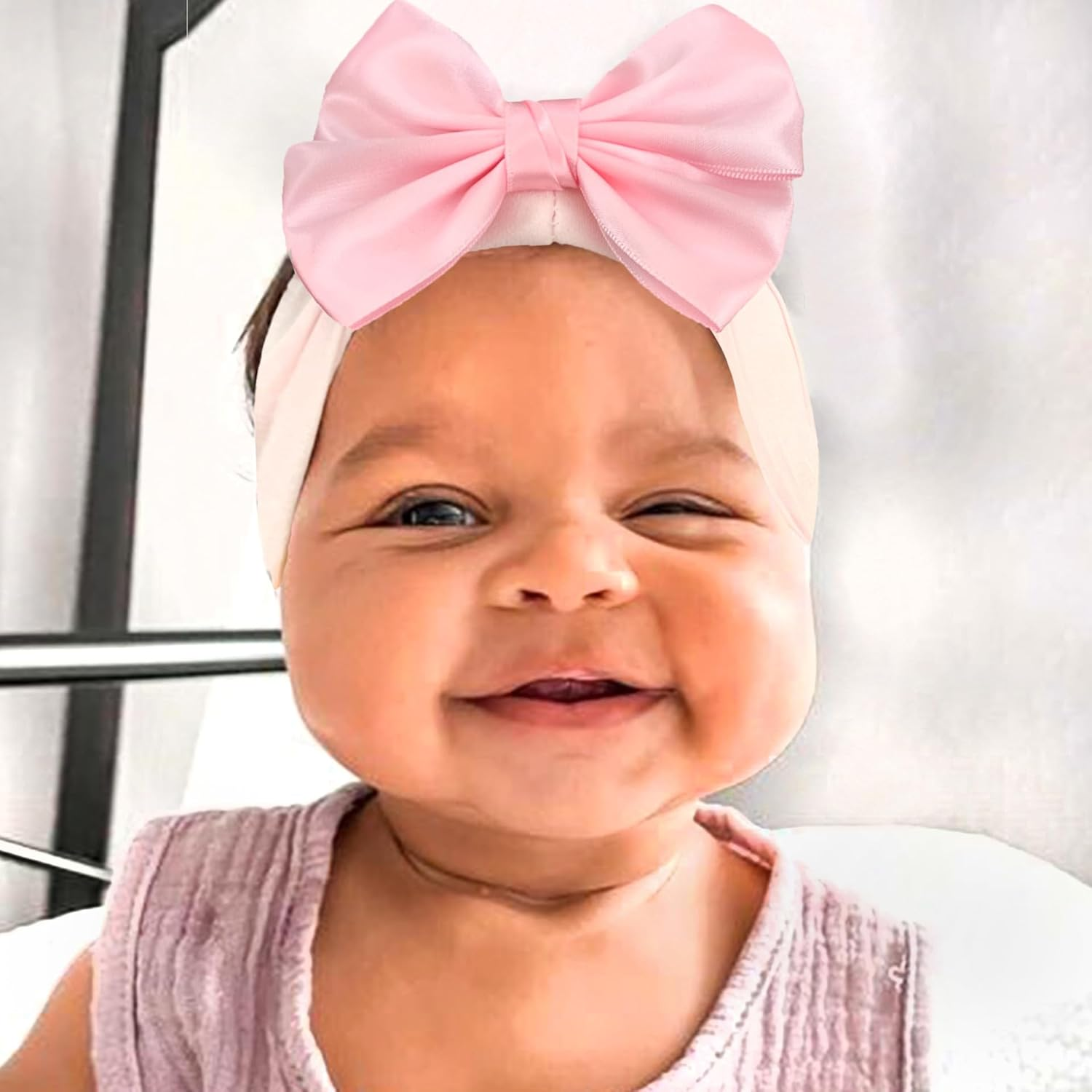 Baby Girls Bow Headband Baby Turban Elastic Headwrap for Newborn Infant Toddler Hair Accessories (Red Pink, One Size) image number 2