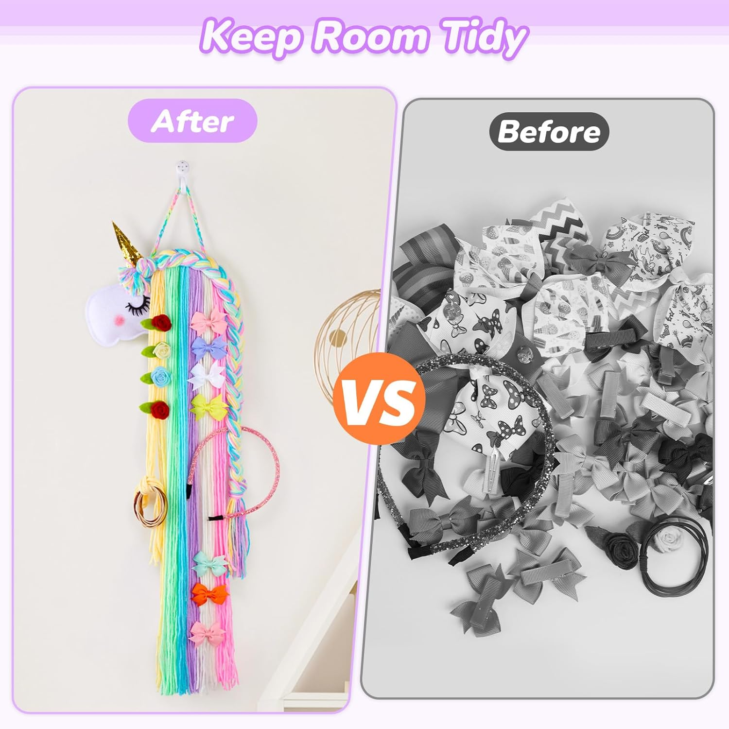 Basumee Unicorn Hair Bow Holder for Girls Wall Hanging Decor and Baby Hair Clip Hanger Organizer Rainbow Unicorn image number 5