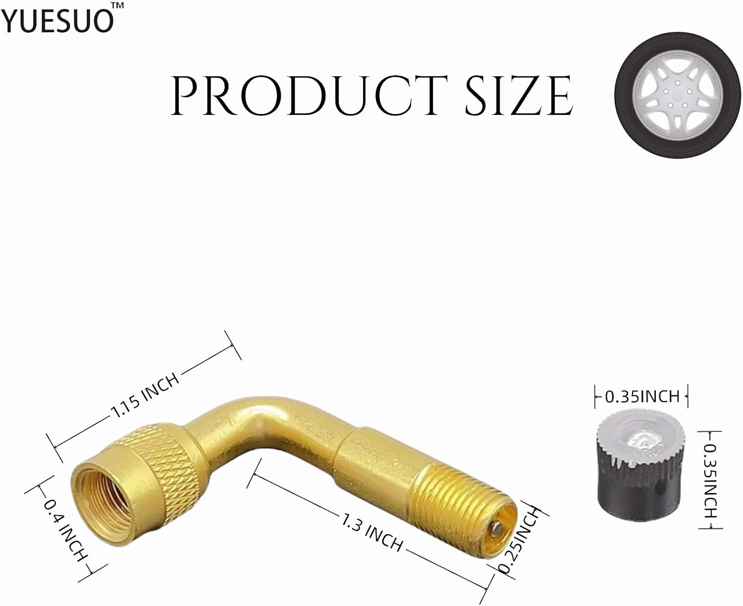 YUESUO 2 PCS Tire Valve Extension 90 Degree Brass Tire Valve Stem Extension Universal Valve Stem Extensions Suitable for Most Cars (Gold 2-Pack)