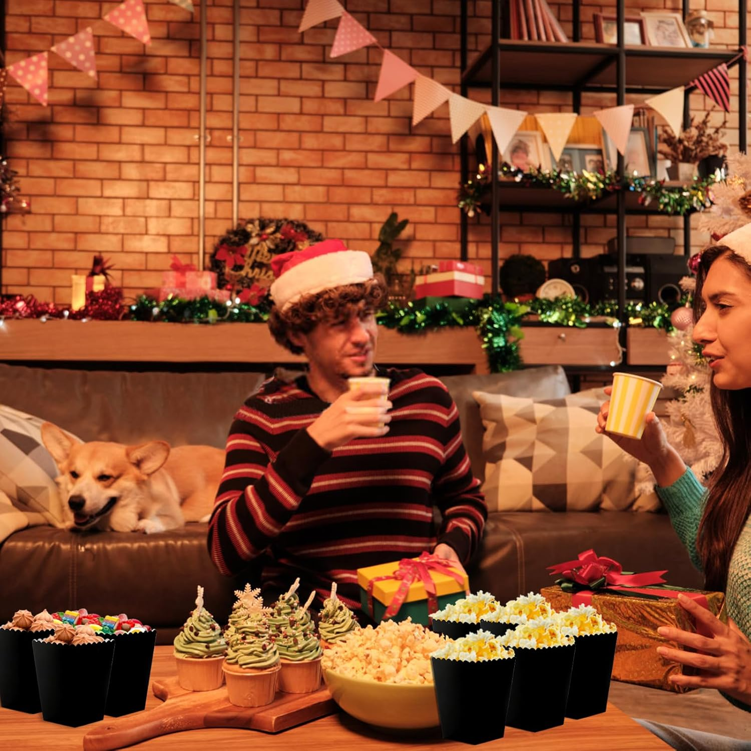 200 Pcs Mini Popcorn Boxes for Party Black Popcorn Bags Cardboard Popcorn Cups Disposable Snack Candy Popcorn Containers Holder for Halloween Christmas Birthday Wedding (2.2 X 4.2 X 3 Inches)