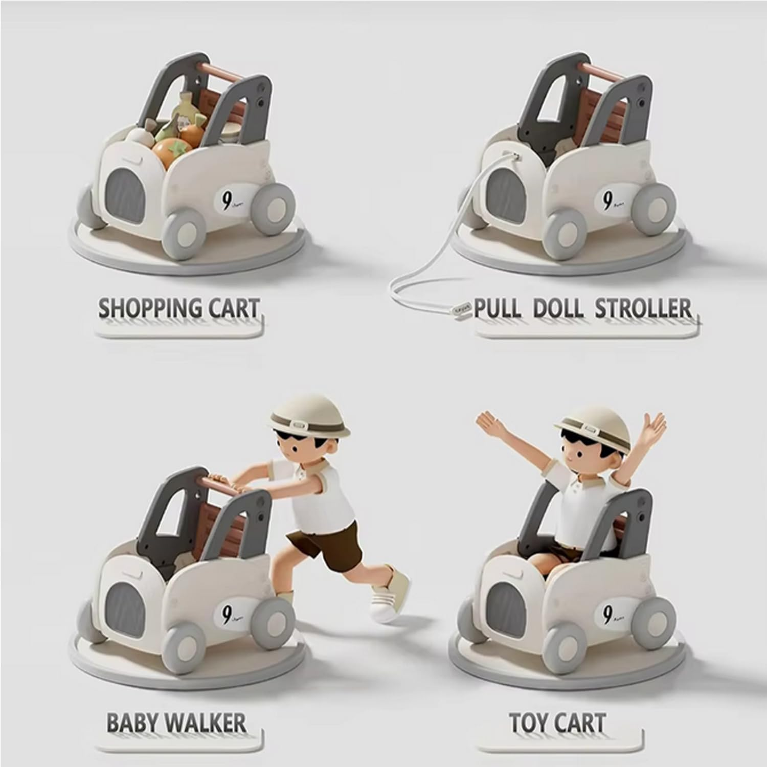 Baby Push Stroller Walker 4-In-1, Baby Walker Push Toy with Adjustable Wheels, Movable Kids Learning Walker Toddler Cartoon Shaped Toy Cabinet Organizer Storage Toy Shopping Cart for Boys and Girls image number 1