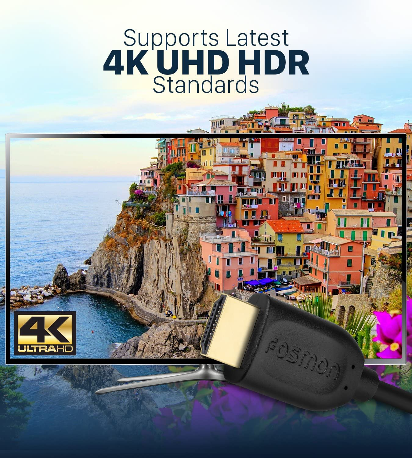 Fosmon 4K HDMI Cable 6FT/1.8M, HDMI 2.0 Cable 4K@60Hz/2160P Support 18Gbps, HDCP, 3D, ARC, Dolby Truehd, 30AWG Compatible with UHD TV, PC Monitor, Console image number 6