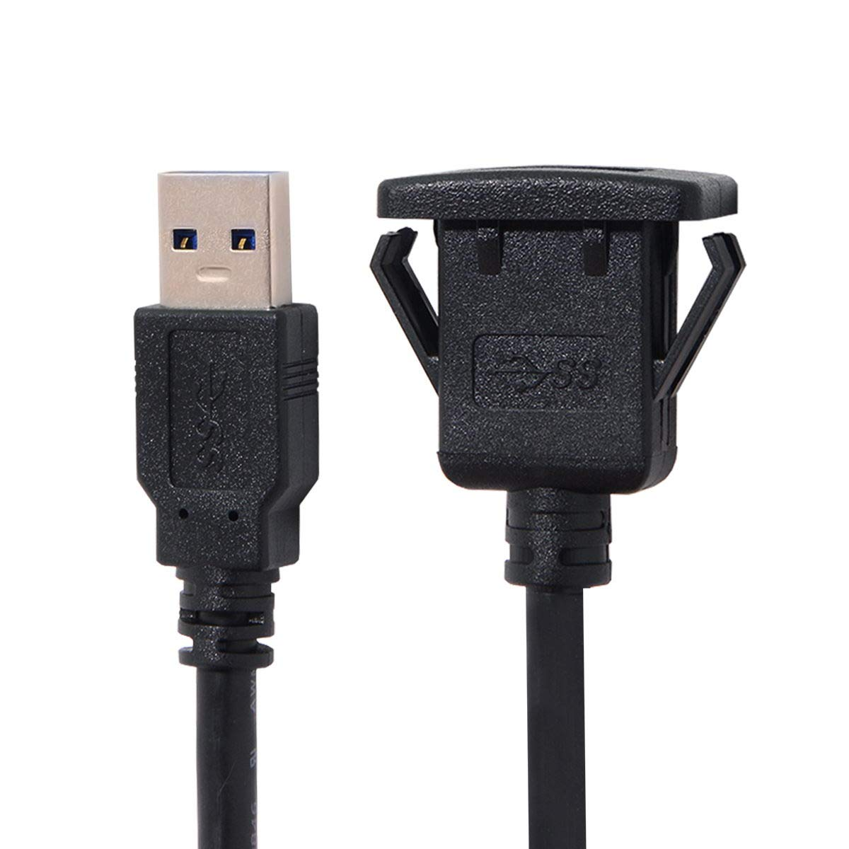 CY USB 3.0 Single Port Extension Latch Mount Car AUX Cable for Dashboard Panel 1M Waterproof image number 3