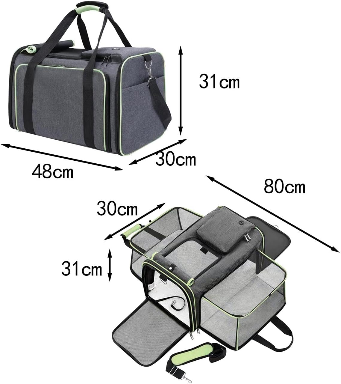 Generic Expandable Pet Carrier, Expandable Cat Carrier, Comfortable, Breathable, Waterproof, Soft Sided, Foldable for Walking, Gray Green image number 2