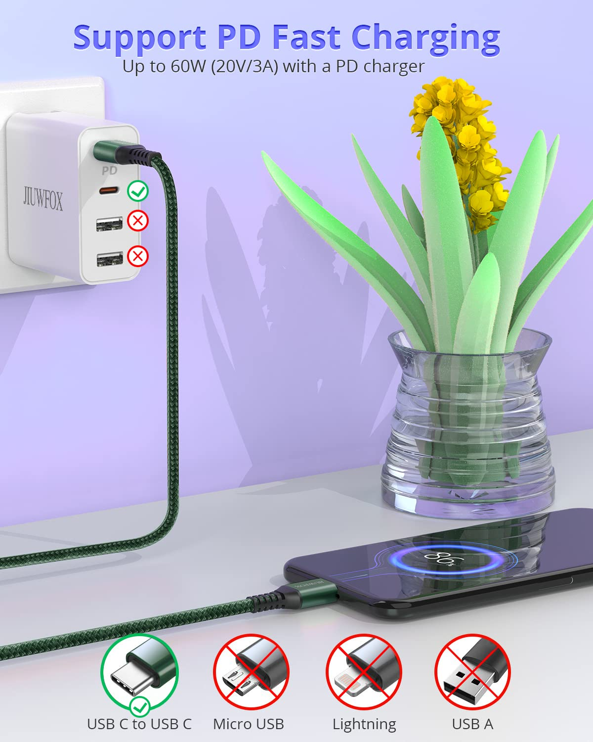 USB C to USB C Cable [3-Pack 10Ft], USB C Charger Cable 60W/3A Fast Charging for Samsung Galaxy S23/S22/S21/S20, Note 20/10, Macbook, Ipad, Switch, Pixel, LG and More