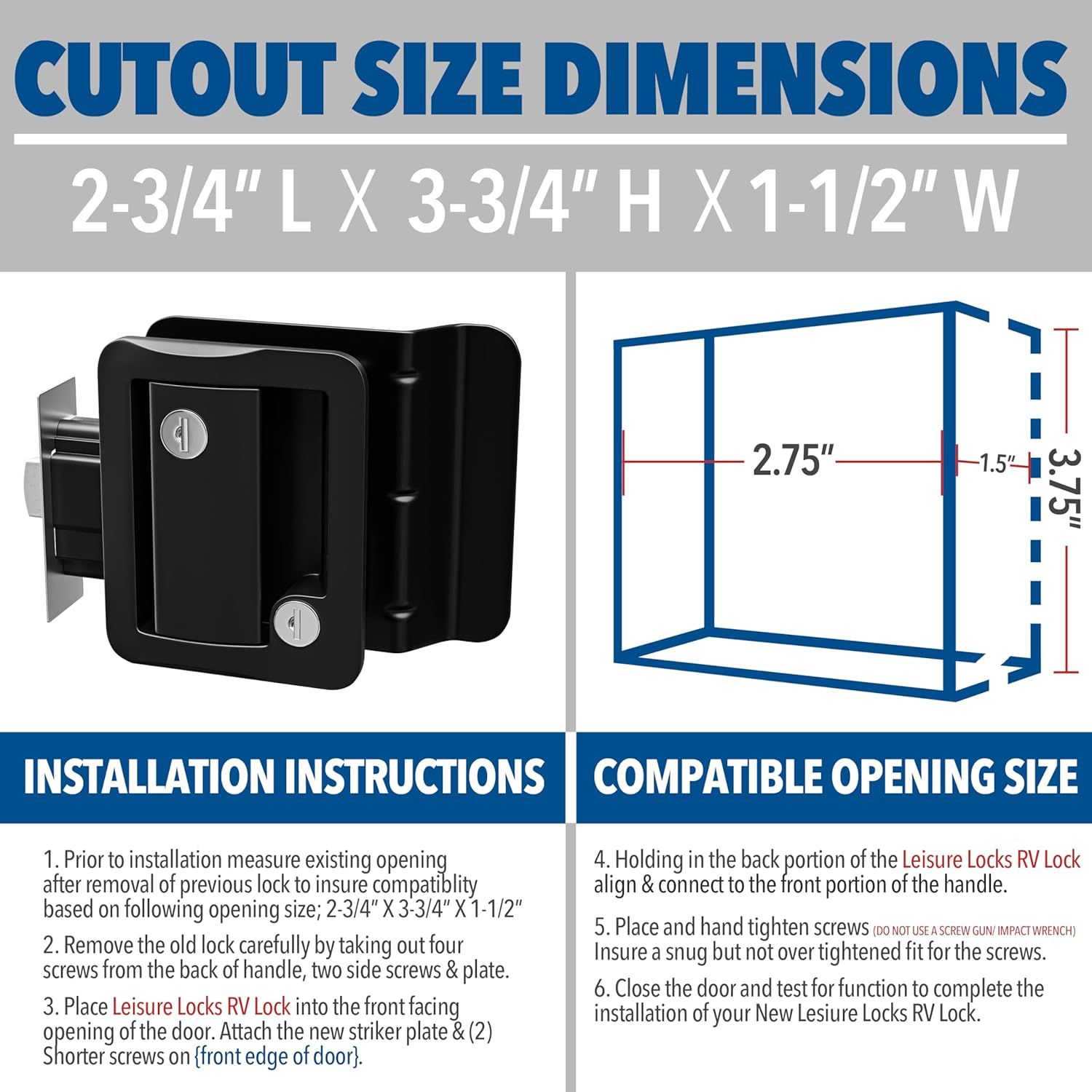 RV Travel Trailer Entry Door Lock Polar Black Paddle Deadbol image number 4