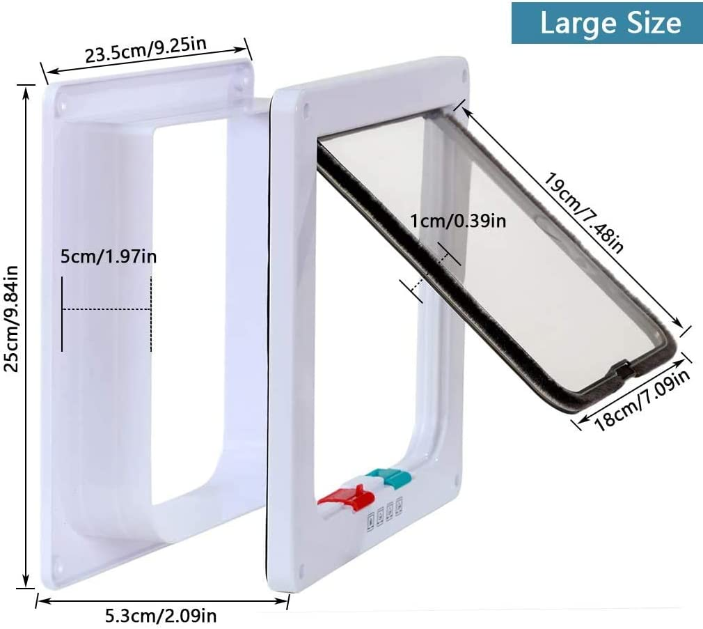Dog Cat Flap Door with 4 Way Security Lock Flap Door for Dog Cats Kitten ABS Plastic Small Pet Gate Door Kit Cat Dogs Flap Doors (White) image number 6