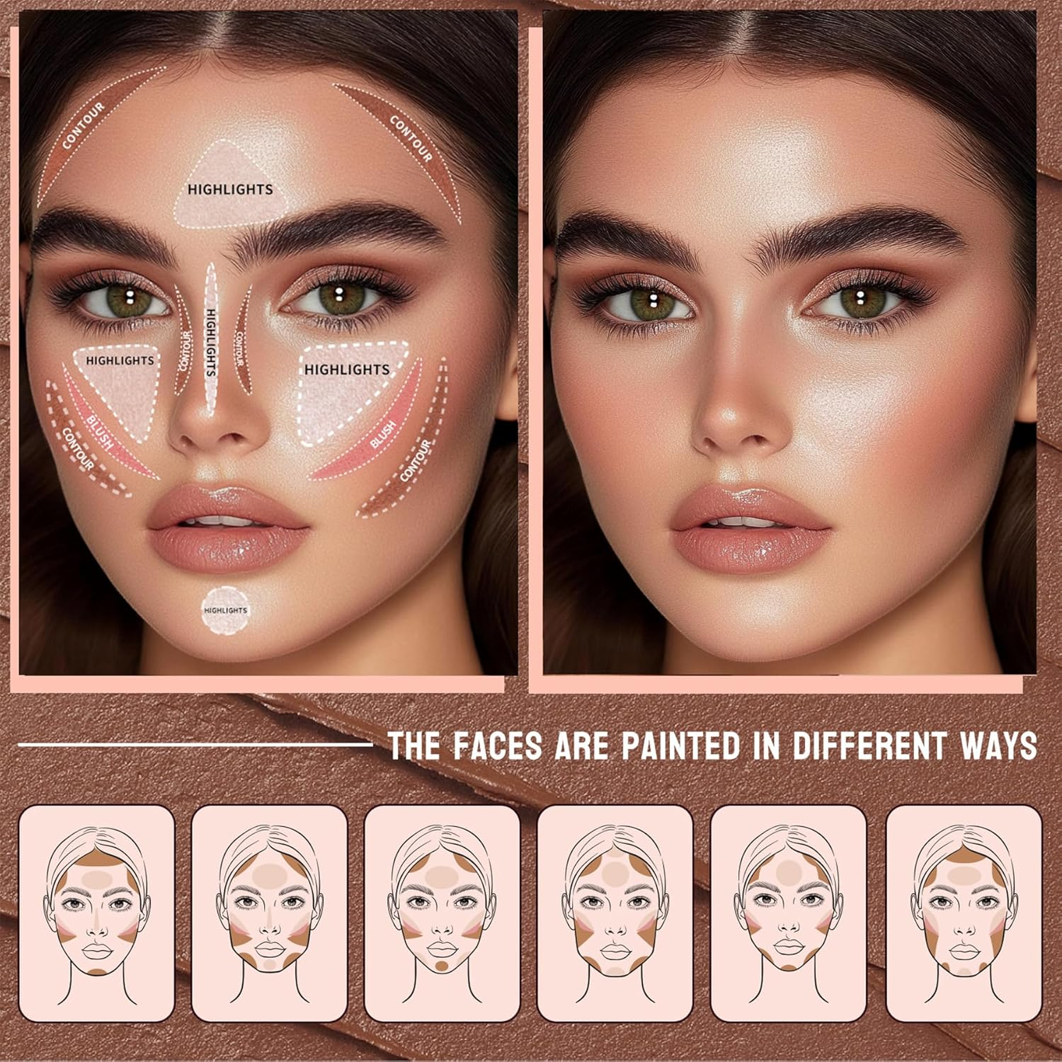 3PCS Contour Highlighter Blush Stick Set &ndash; Waterproof Long-Lasting Cream Stick for Cheeks, Lips & Eyes, Long-Lasting & Easy to Apply image number 1