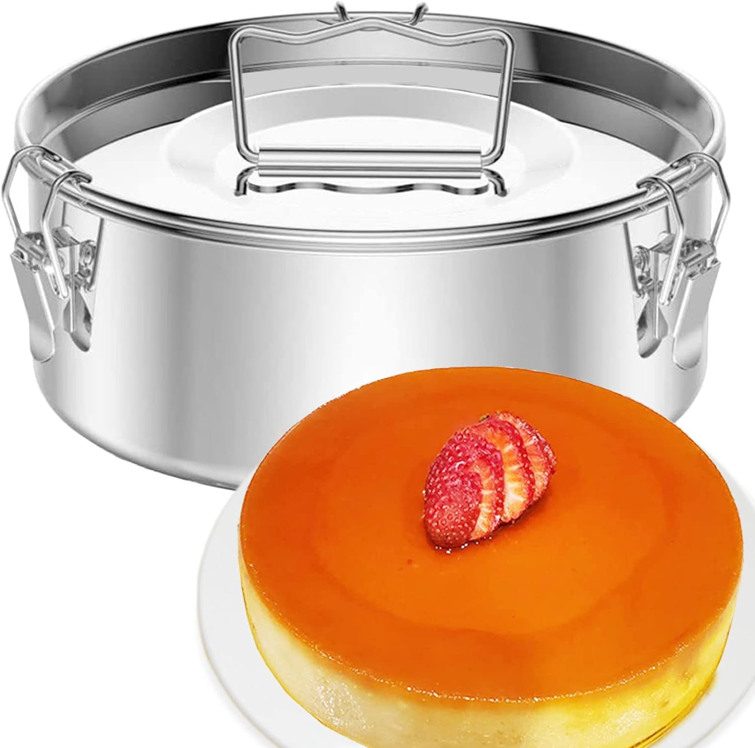 Flanera Stainless Steel Flan Mold 85 Oz, Compatible with Instant Pot 8 Qt, Mexican Design Flanera Flan Maker - Flan Pan - Moldes Para Flan - Flaneras Moldes Con Tapa image number 4