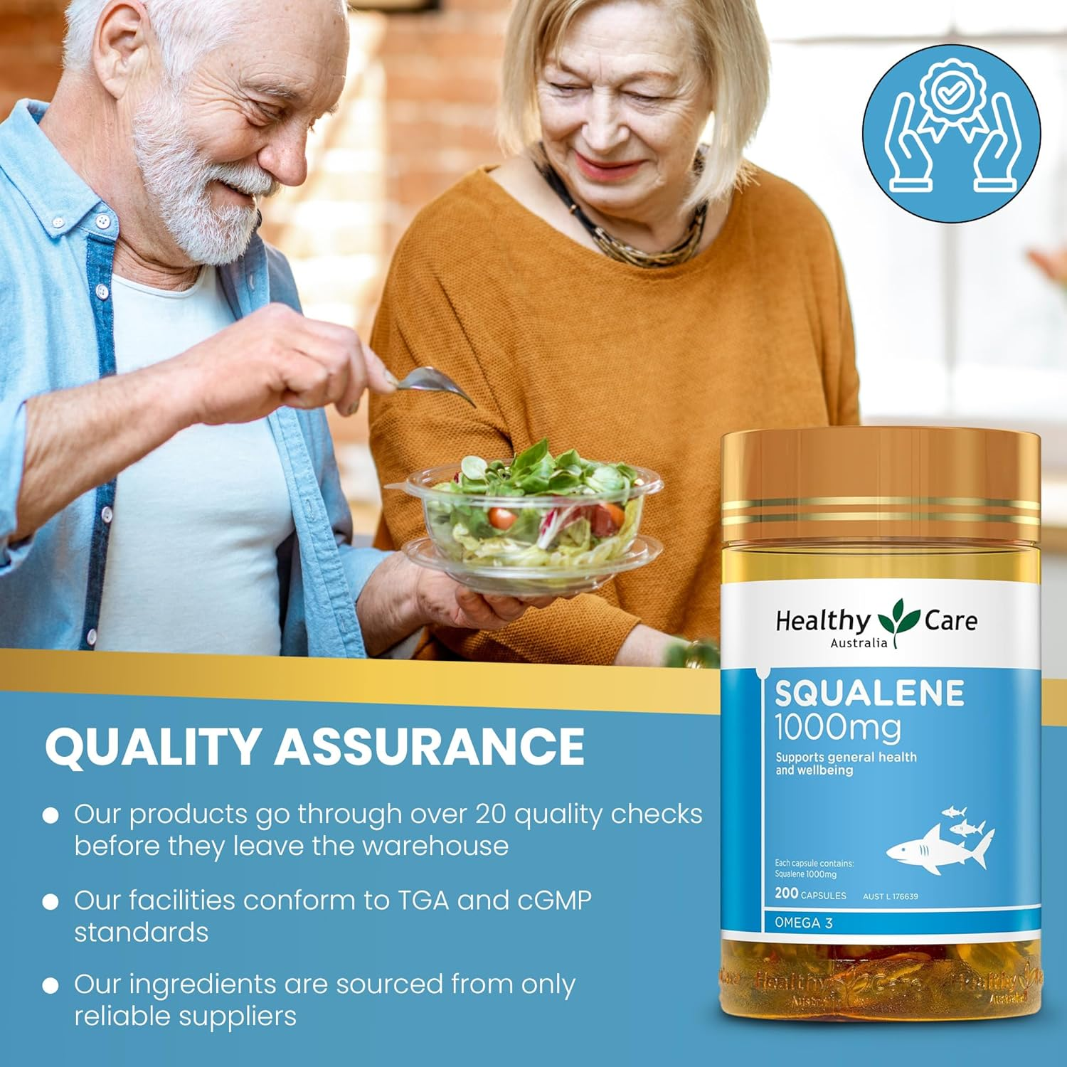 Healthy Care Squalene Capsules - Natural Antioxidant Support for Enhanced Wellbeing - Premium Quality Dietary Supplement - 200 Capsules - 1000 Mg image number 3