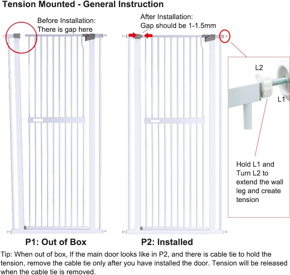 Riin Extra Tall 150Cm Pet Security Gate Metal Safety Guard Tension Pressure Mounted for Dog Cat Kitten Adjustable Width Range 86.5-92.5Cm Largest Gap between Bars 42Mm Model A1 image number 4