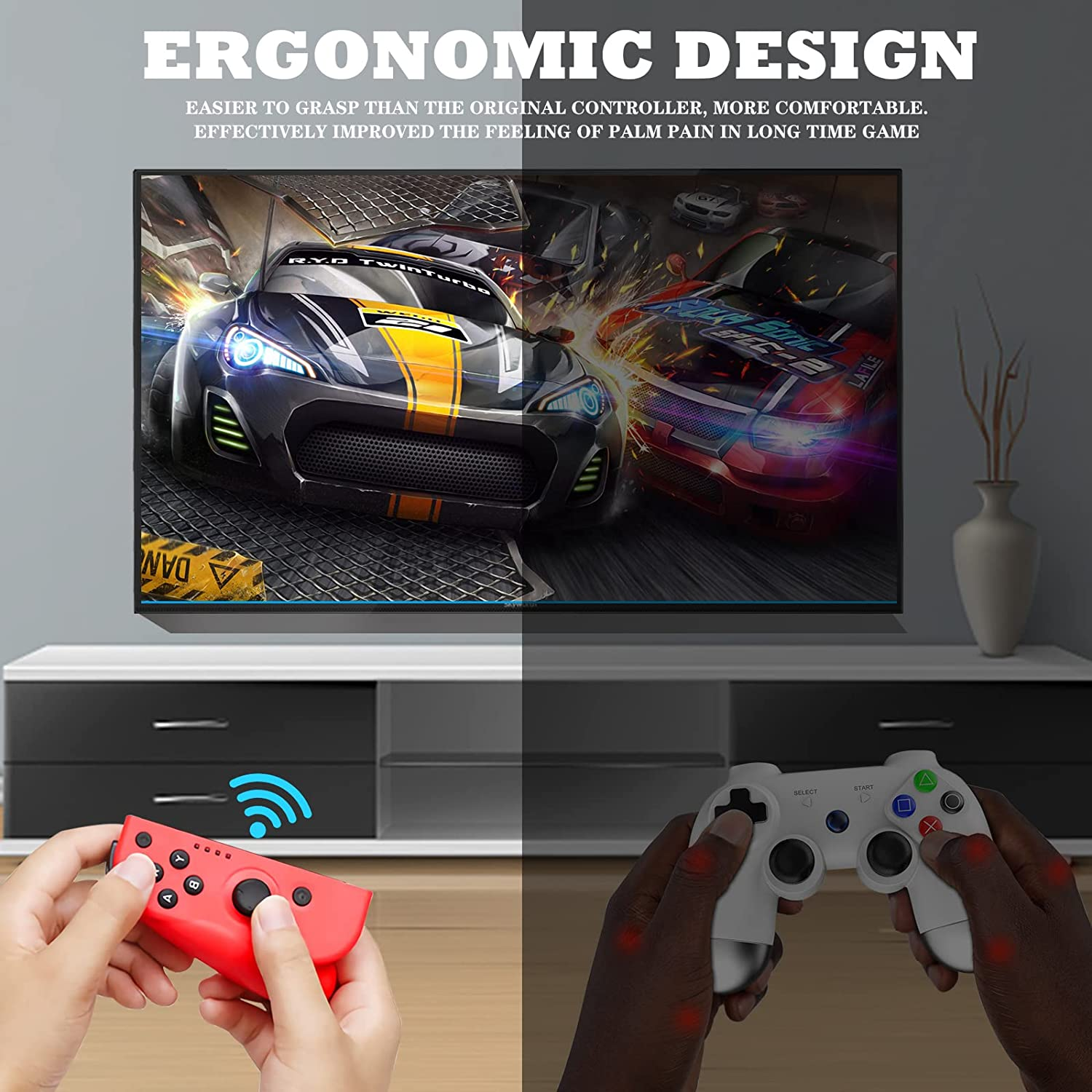 Switch Controller Wireless Gamepad for Switch, Switch Lite Controller with Rechargeable Remote, Double Shock and 6-Axis Gyro, Compatible with Switch/Switch Pro(Red+Blue) image number 1