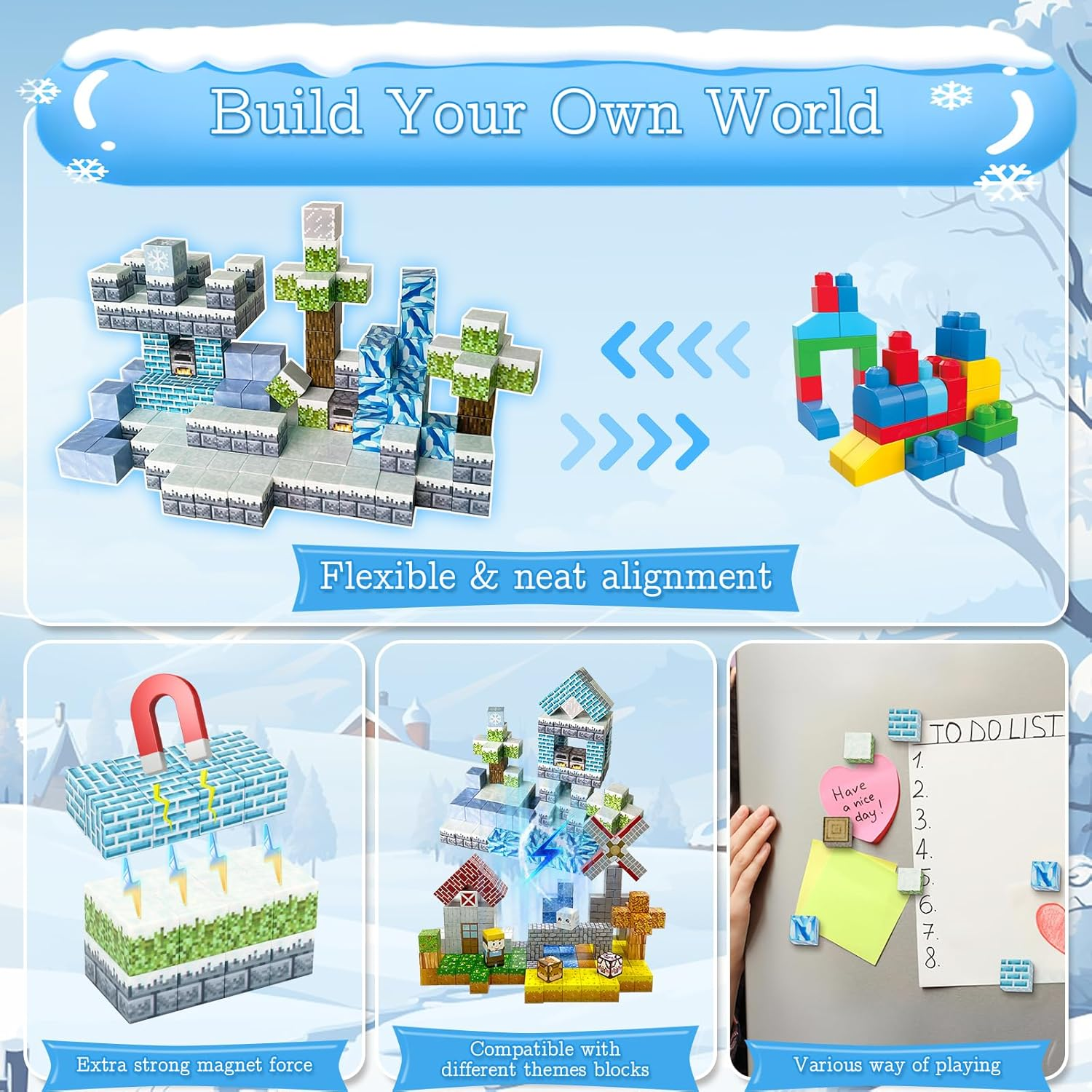 Sivomens 150PCS Magnetic Blocks, Magic Magnetic Building Blocks, Ice Themed Building Toy Set Toddler Magnet Blocks STEM Montessori Sensory Educational Toys for Boys Girls Aged 3+ Years Old Birthday image number 4