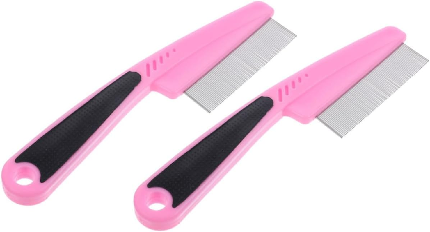 2Pcs Stainless Steel Fine Tooth Scalp Combs Dandruff Removal Hair Combs for Women Men Children Pets Portable Pink Handle Grooming Brushes