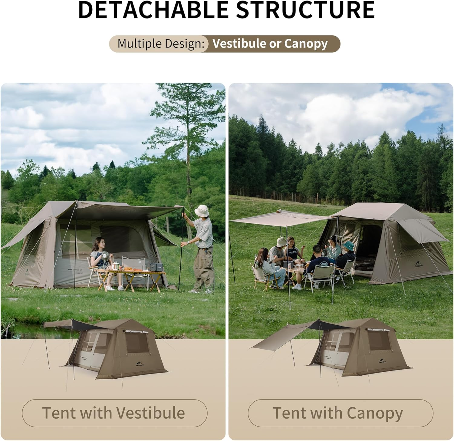 Naturehike Village Series Tent, Instant Pop up Family Tent, Upgraded Spacious Portable One-Piece Bracket Tent for 4-8Pinstant Easy Set up Camping Tent - Brown-6.0 image number 3