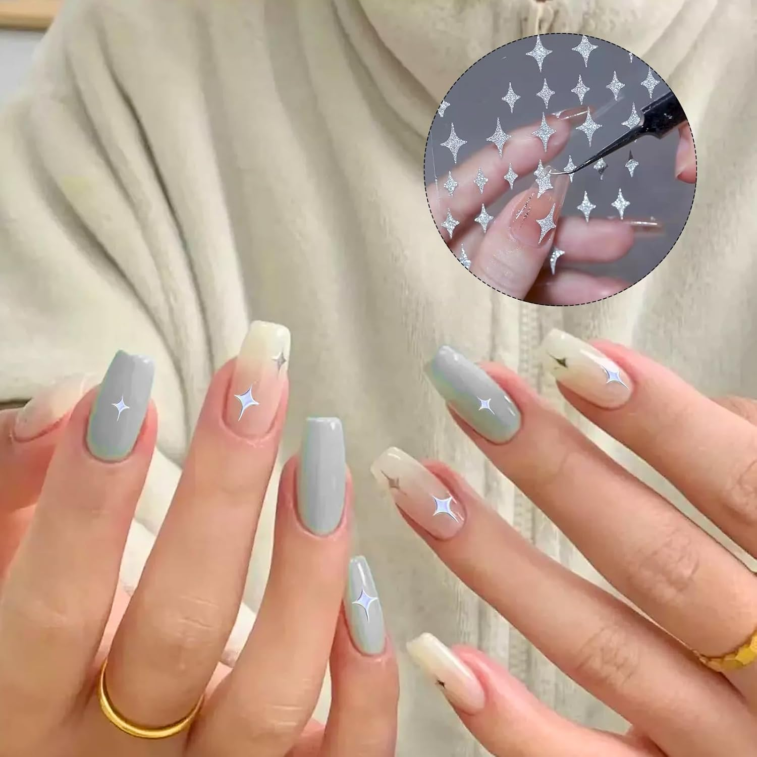 10PCS Nail Art Stickers Aurora Nail Sticker 3D Self Adhesive Holographic Laser Heart Star Moon Flower Butterfly Flame Smiley Rose Glitter Nail Stickers Nails Sticker &Decals for DIY Nail Design Nail image number 4